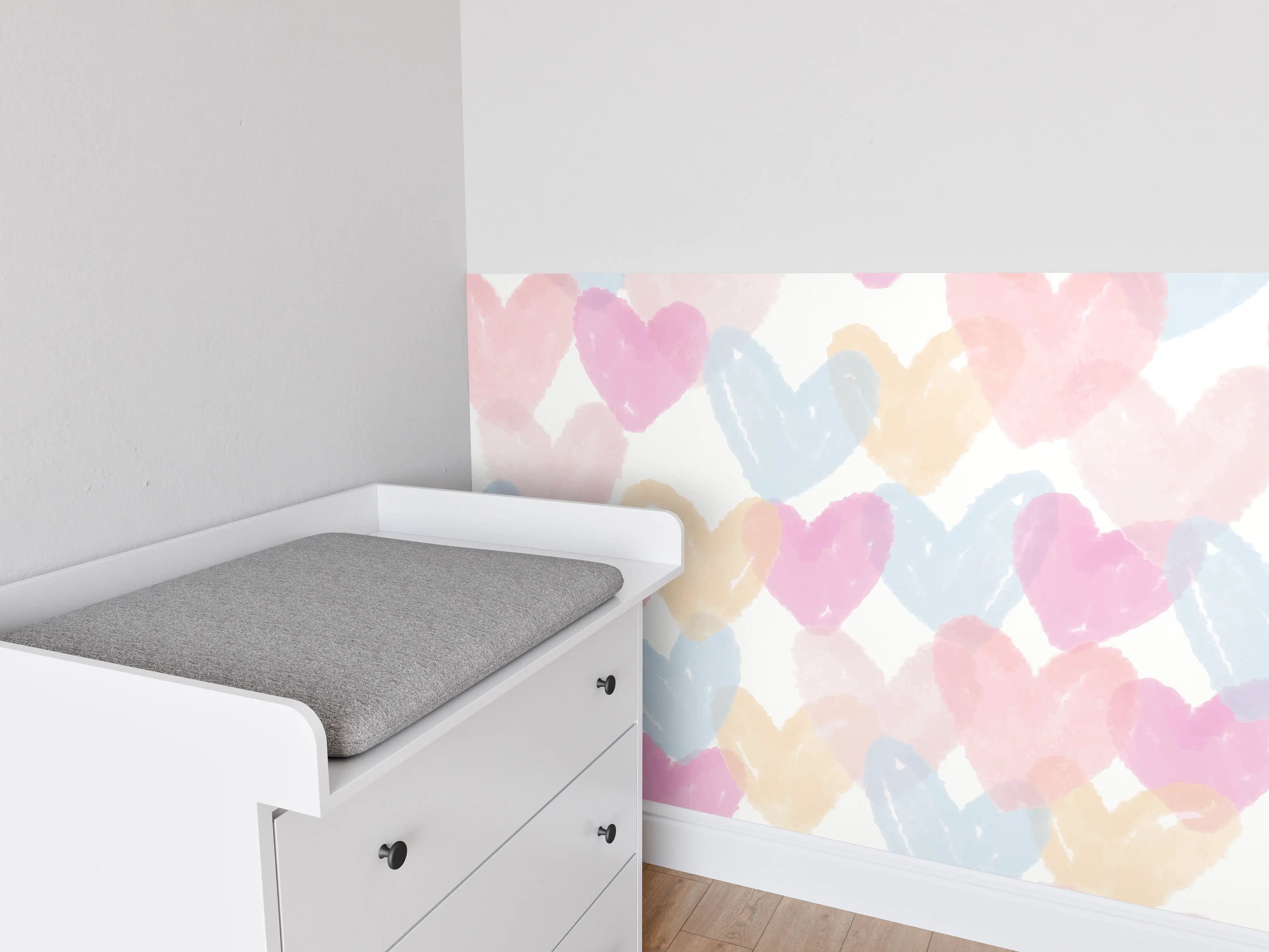 Babyzimmer Wandgestaltung - Herz-Muster Aquarell Pastell