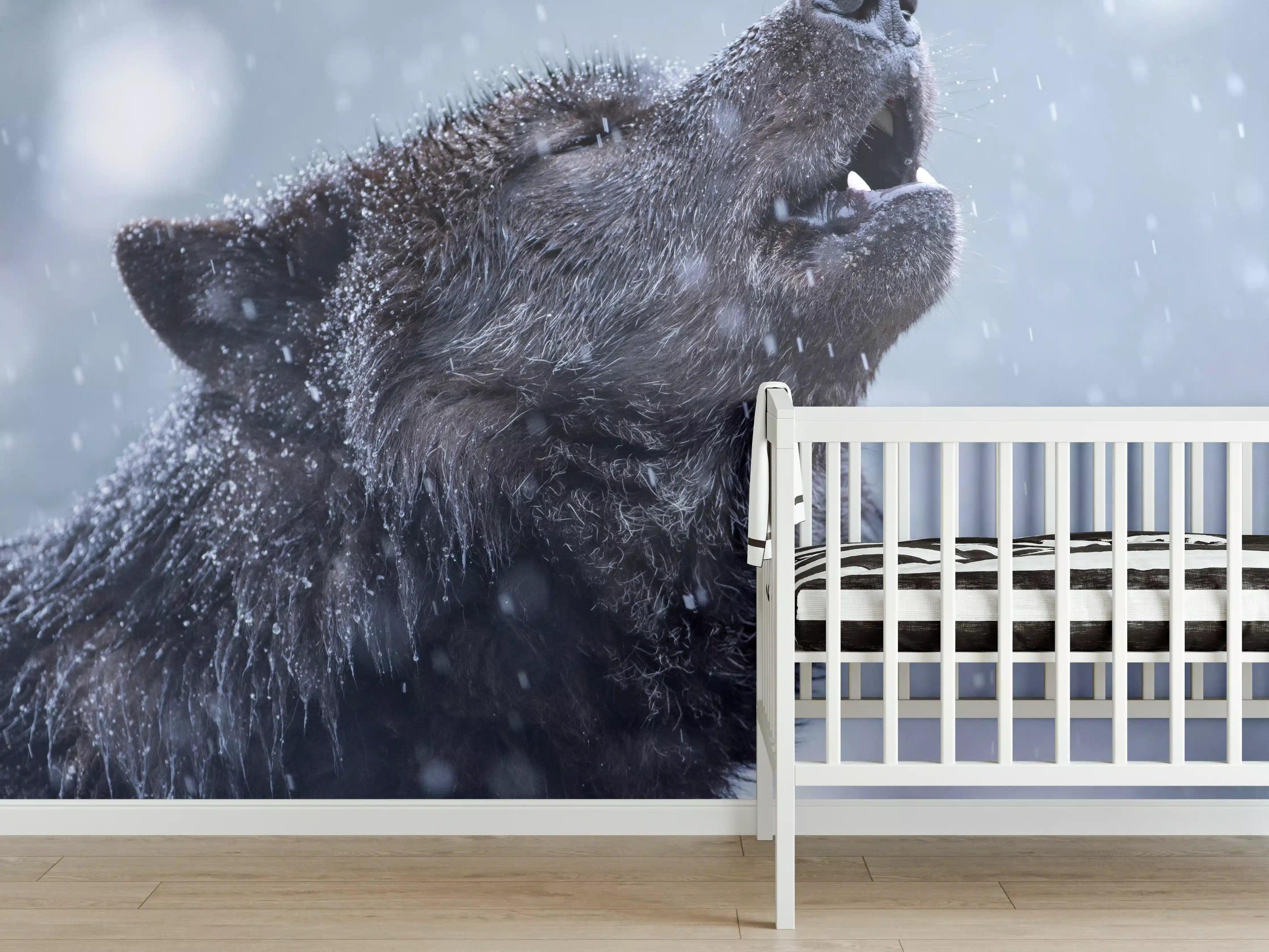 Babyzimmer Wandgestaltung - Heulender Wolf im Winter