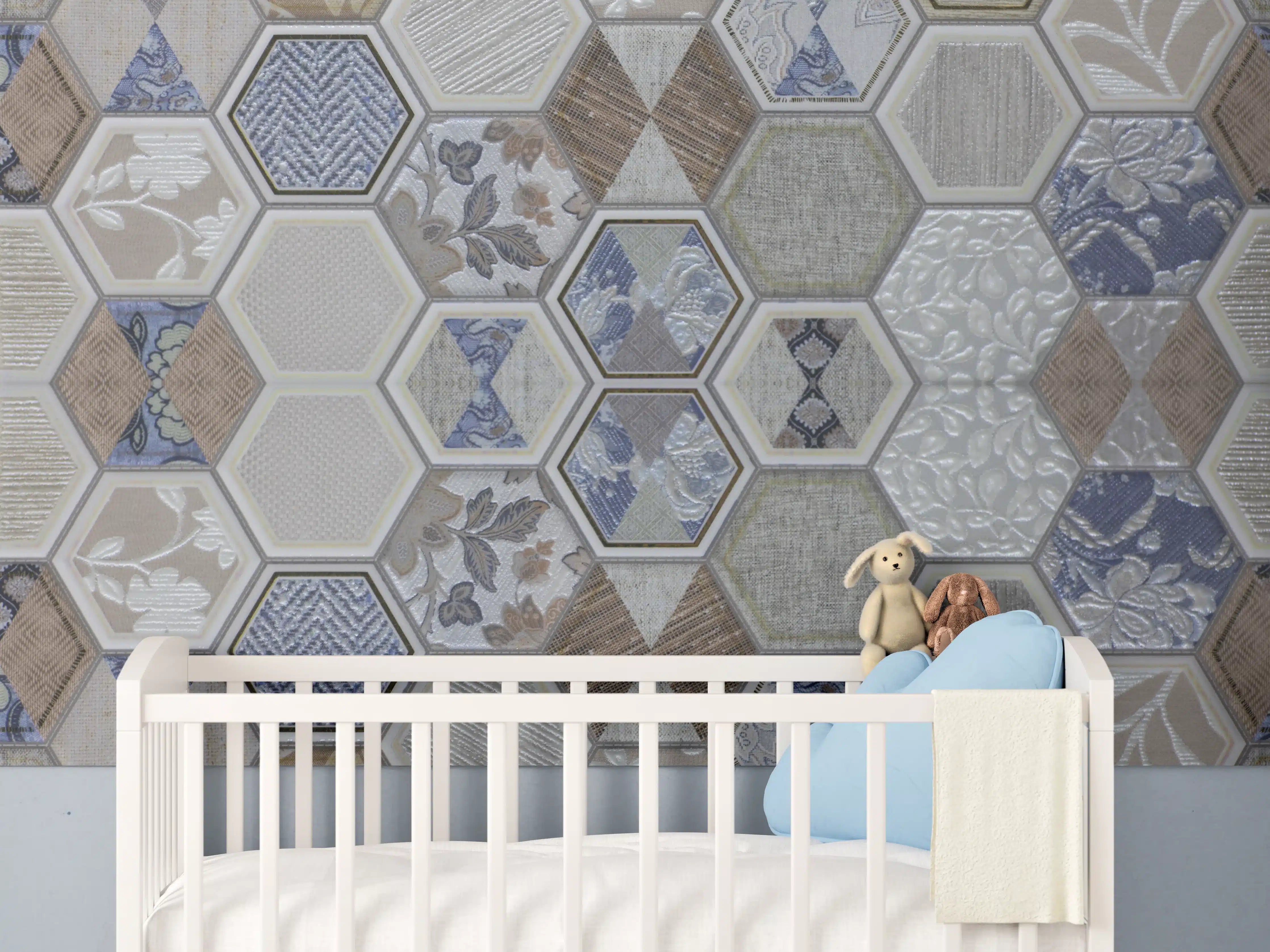 Babyzimmer Wandgestaltung - Hexagon Fliesenmuster Bunt