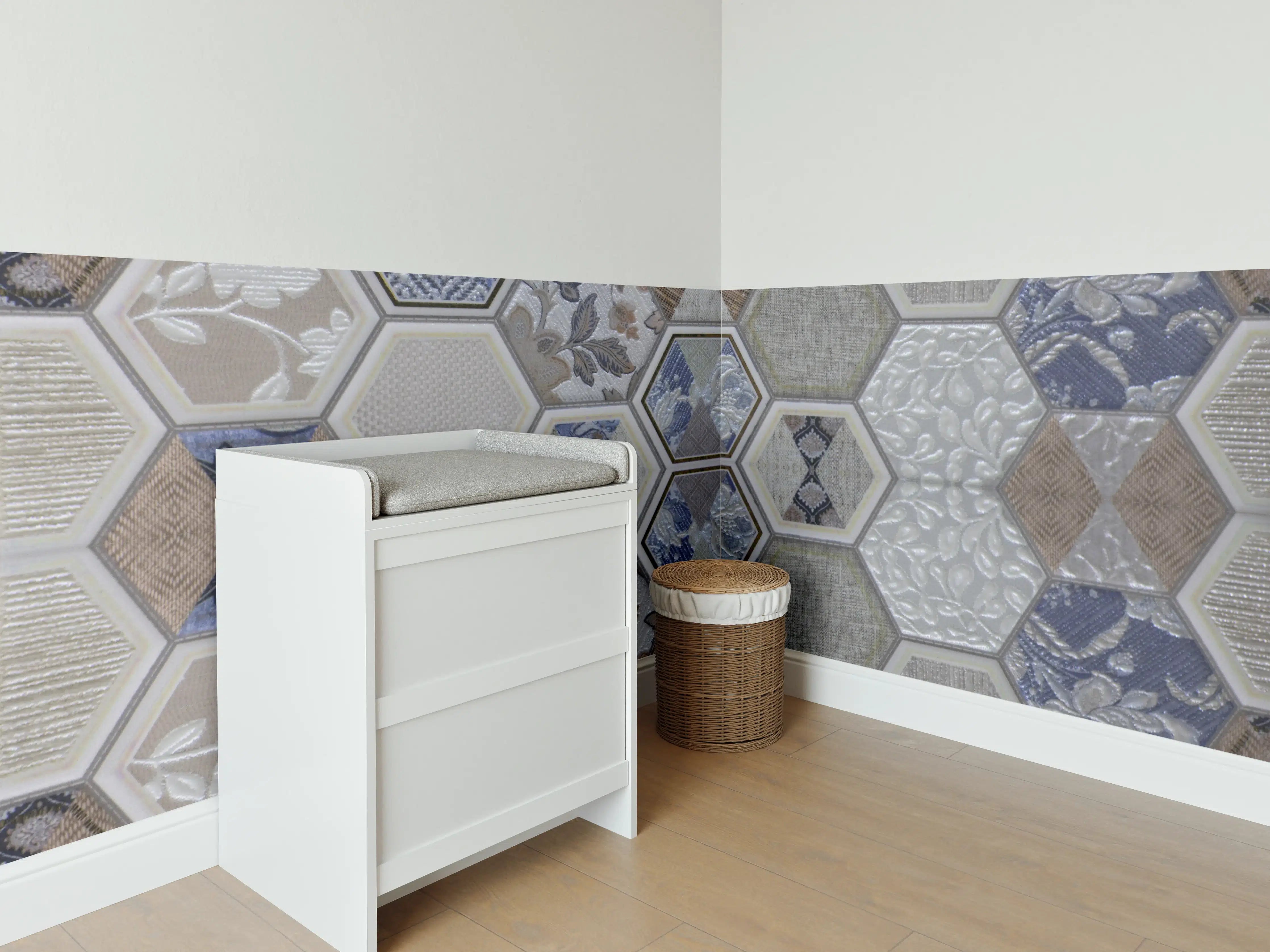 Babyzimmer Wandgestaltung - Hexagon Fliesenmuster Bunt
