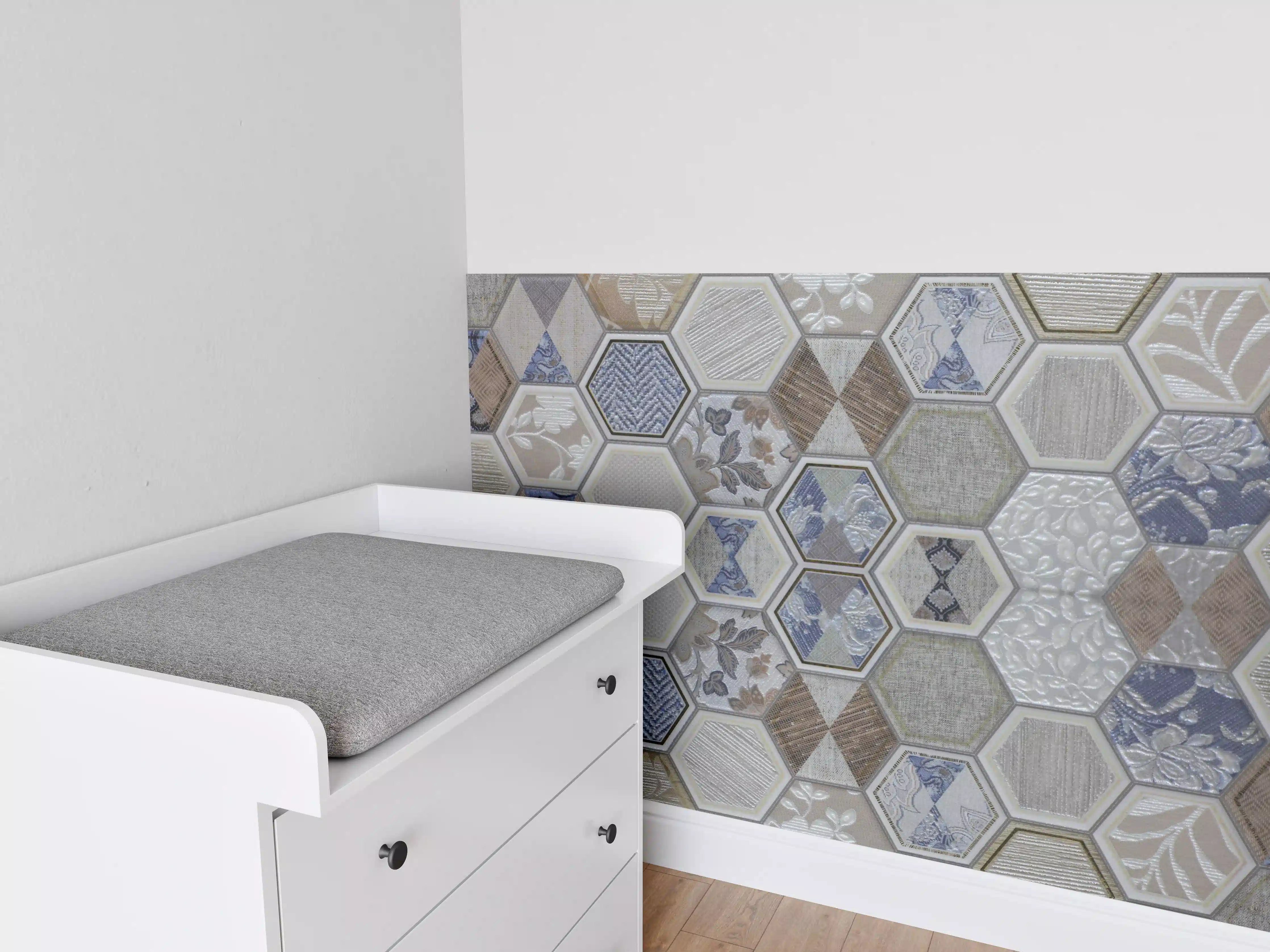 Babyzimmer Wandgestaltung - Hexagon Fliesenmuster Bunt