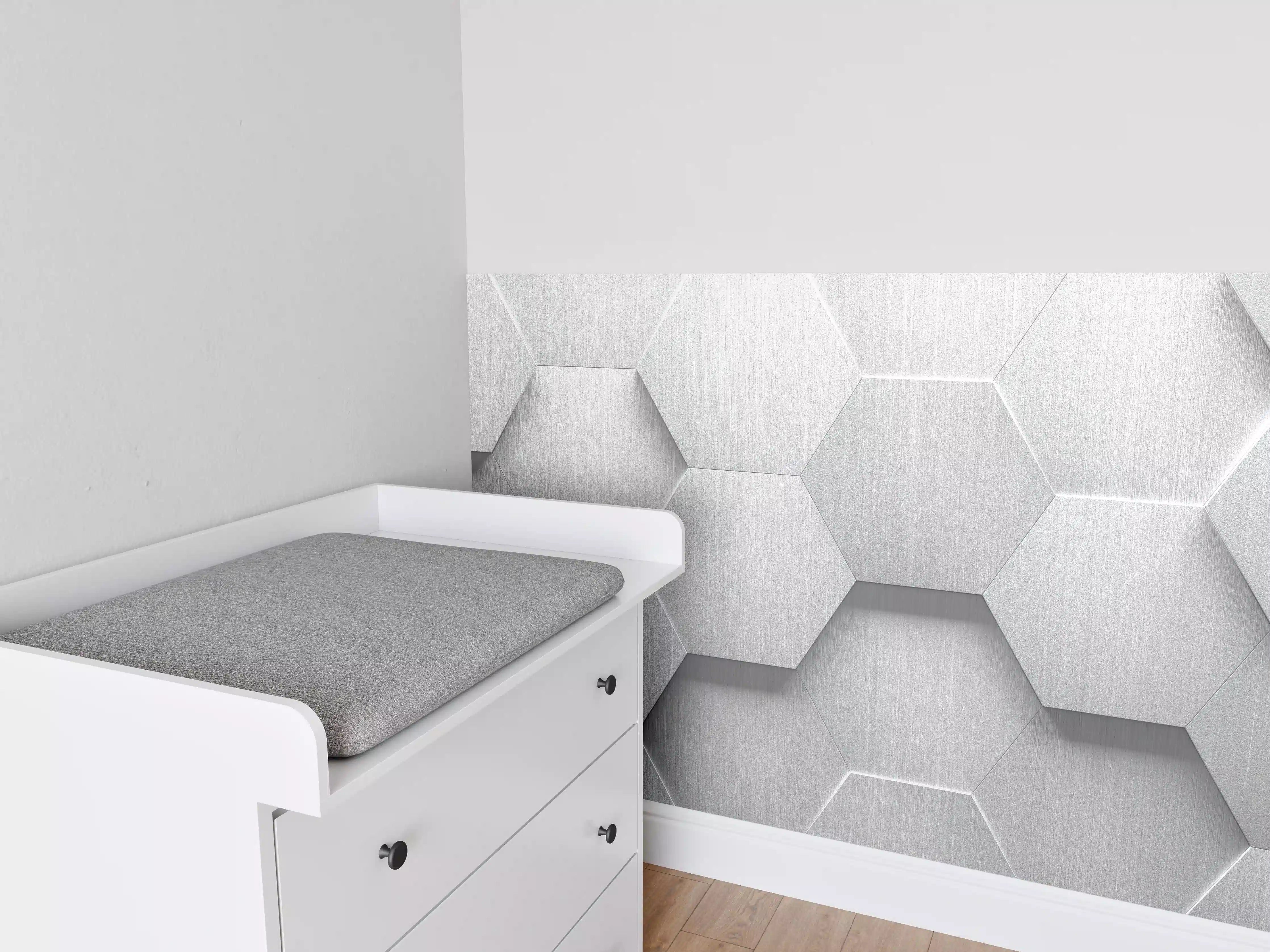 Babyzimmer Wandgestaltung - Hexagon Metallstruktur Grau-Weiß