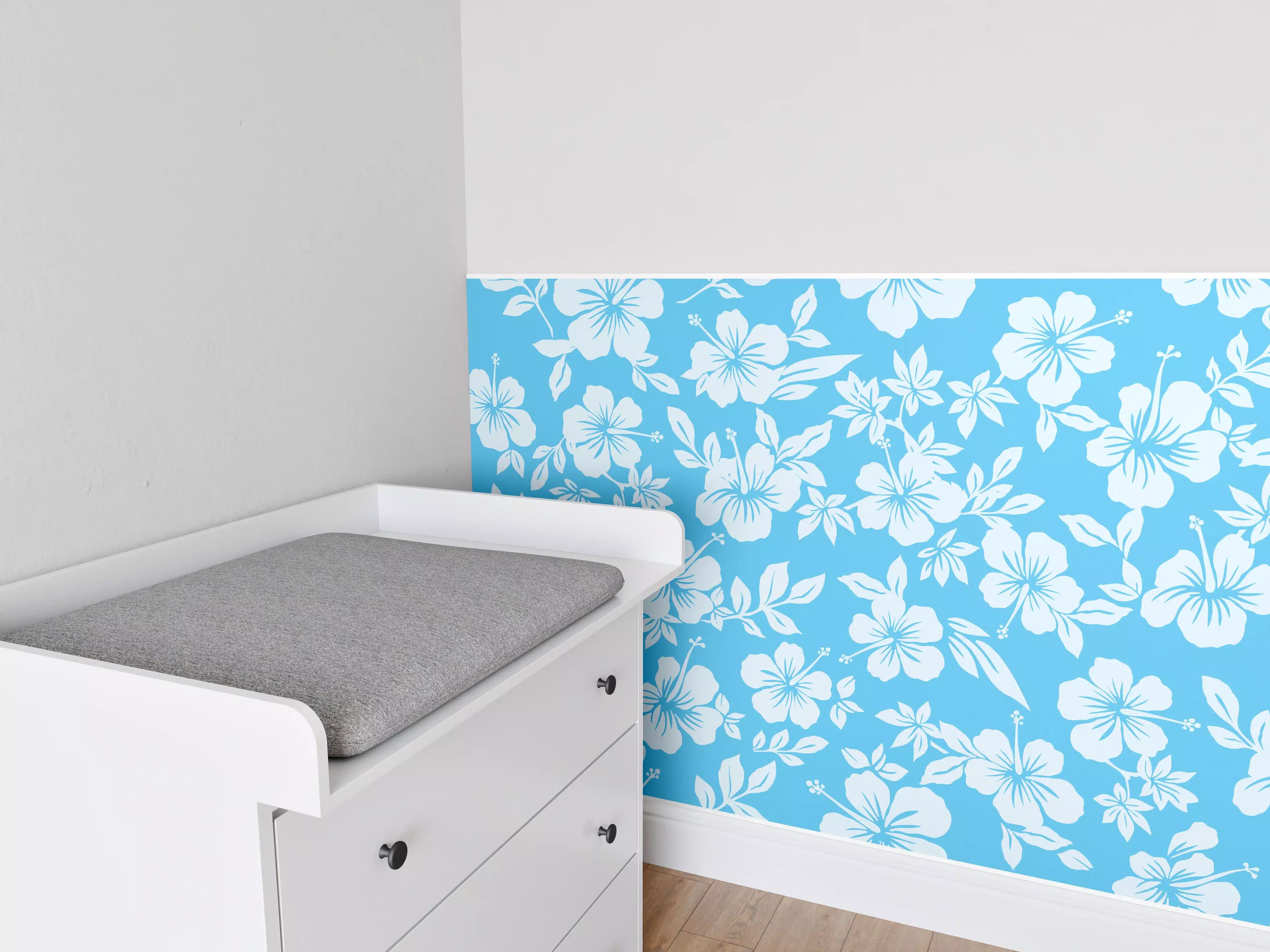 Babyzimmer Wandgestaltung - Hibiskus-Muster Hellblau