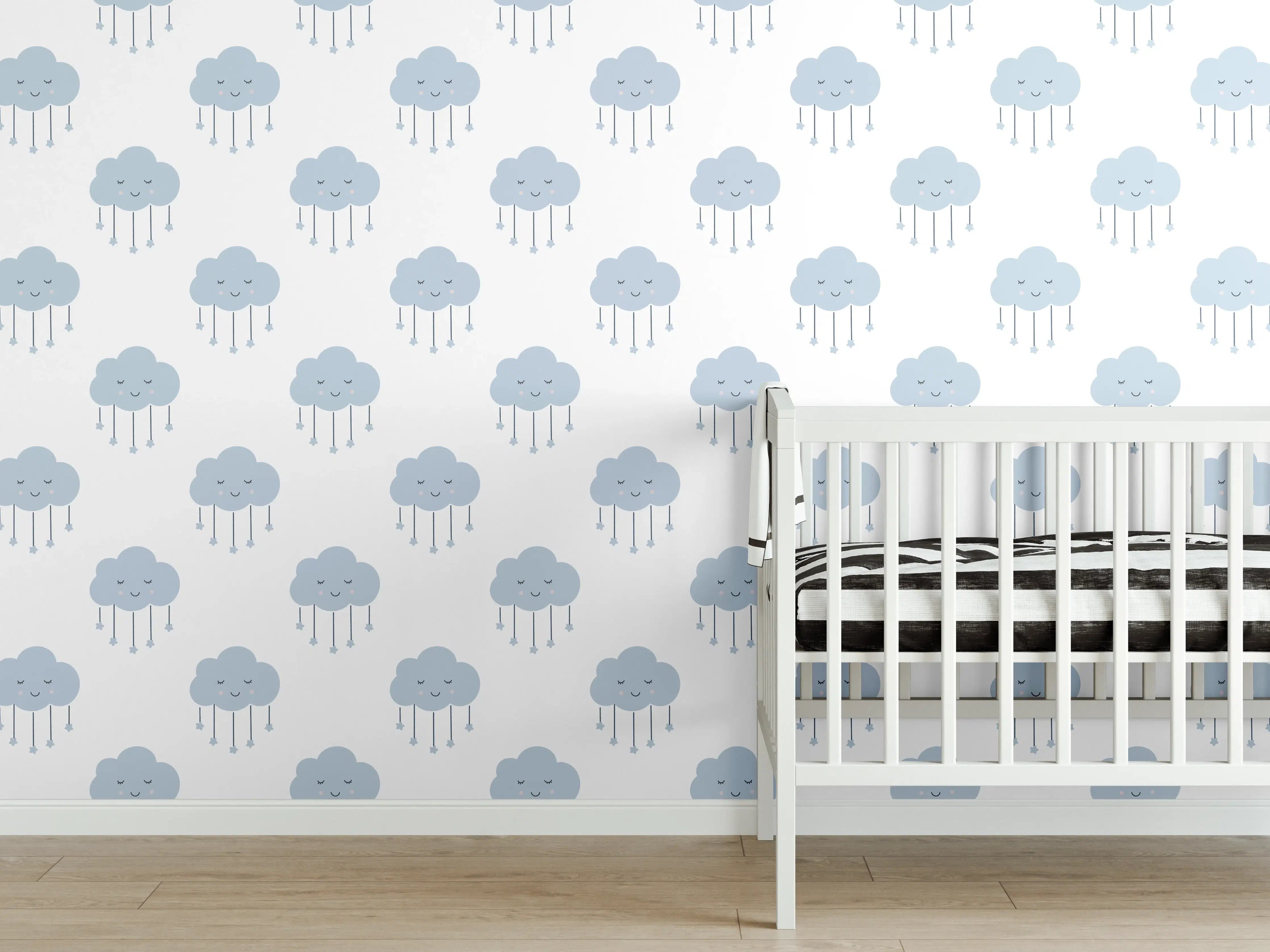 Babyzimmer Wandgestaltung - Himmel und Wasser mit Bergen bei Sonnenuntergang