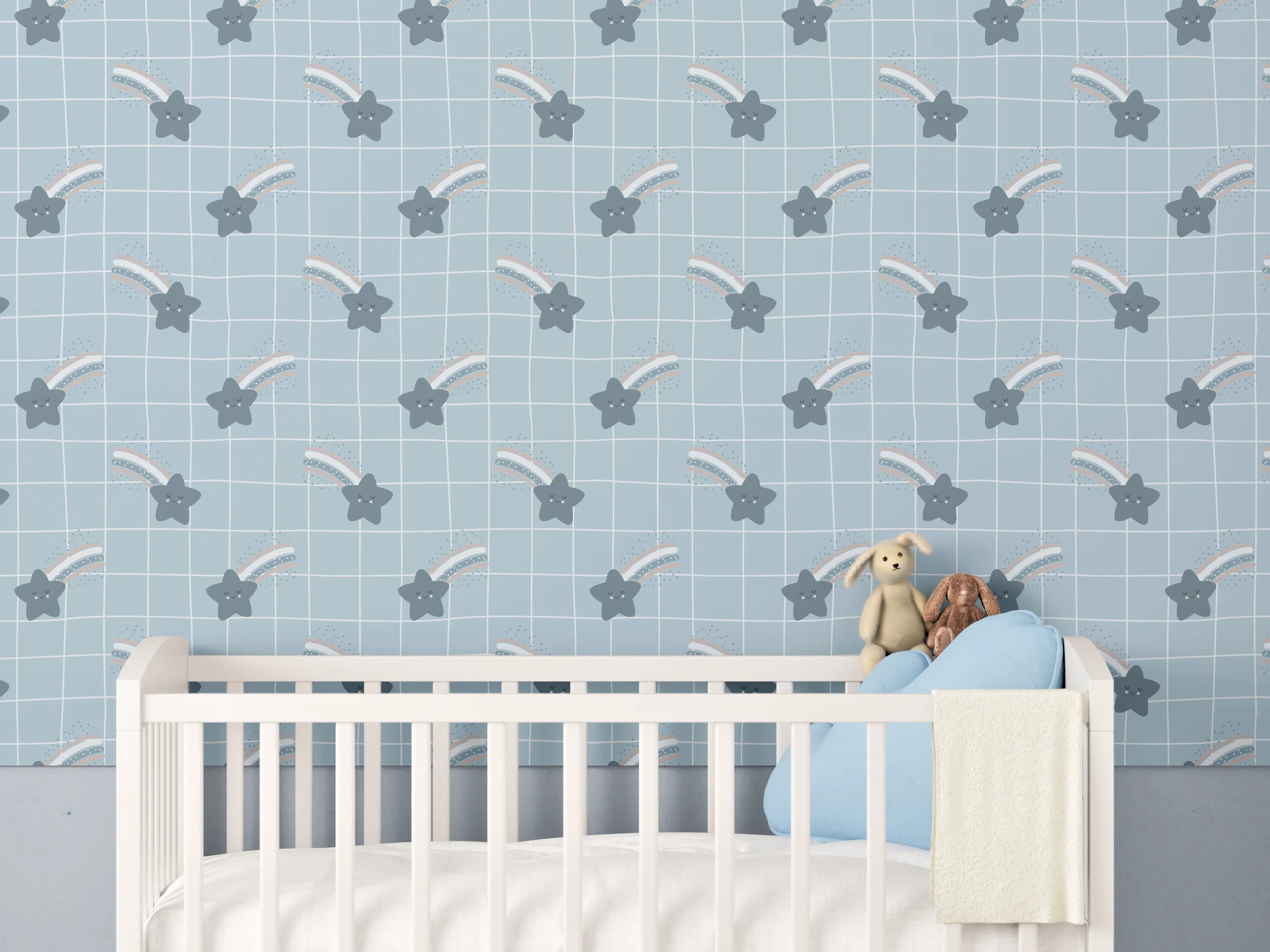 Babyzimmer Wandgestaltung - Himmel und Wolken in sanften Blau- und Grautönen