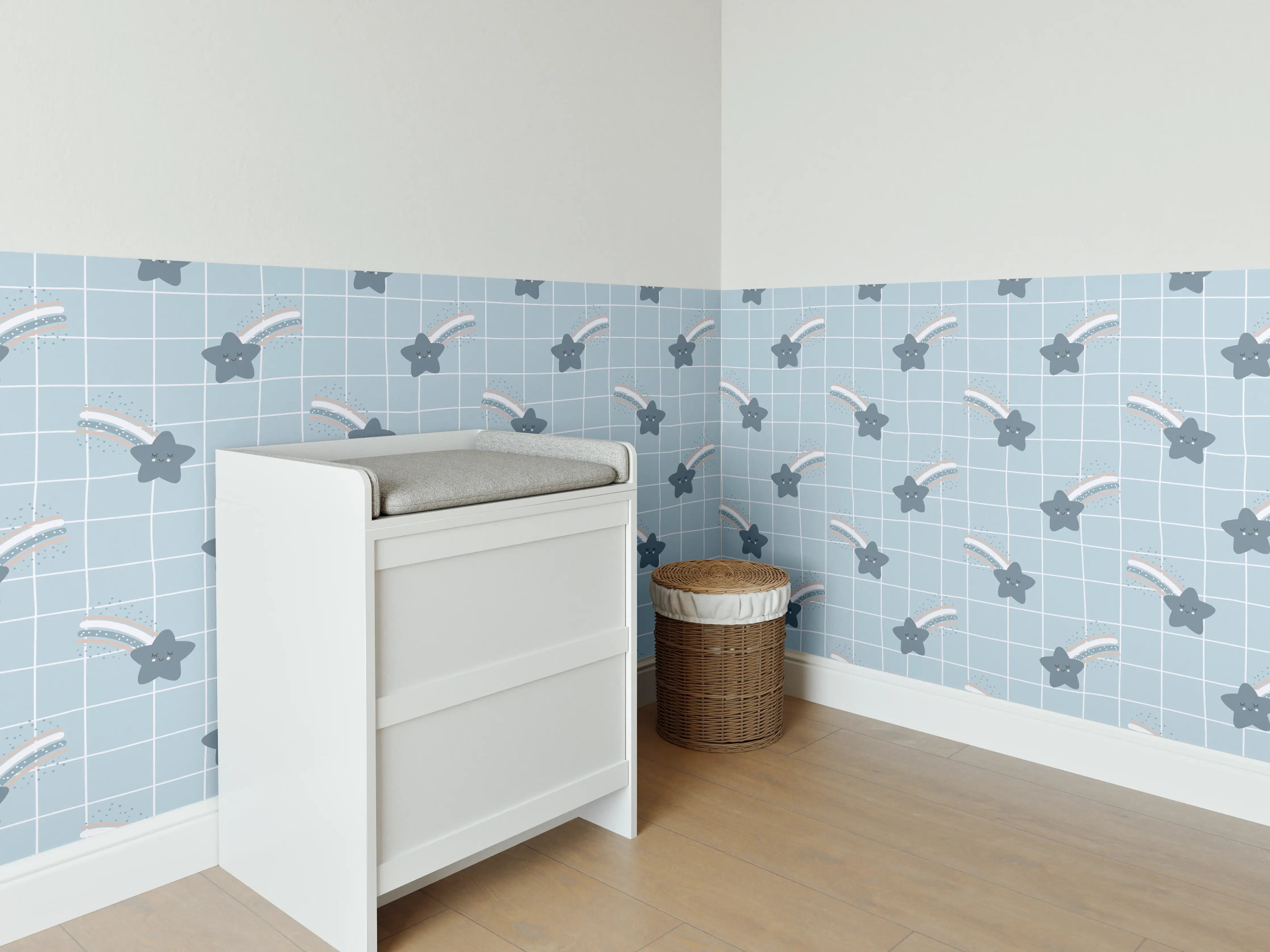 Babyzimmer Wandgestaltung - Himmel und Wolken in sanften Blau- und Grautönen