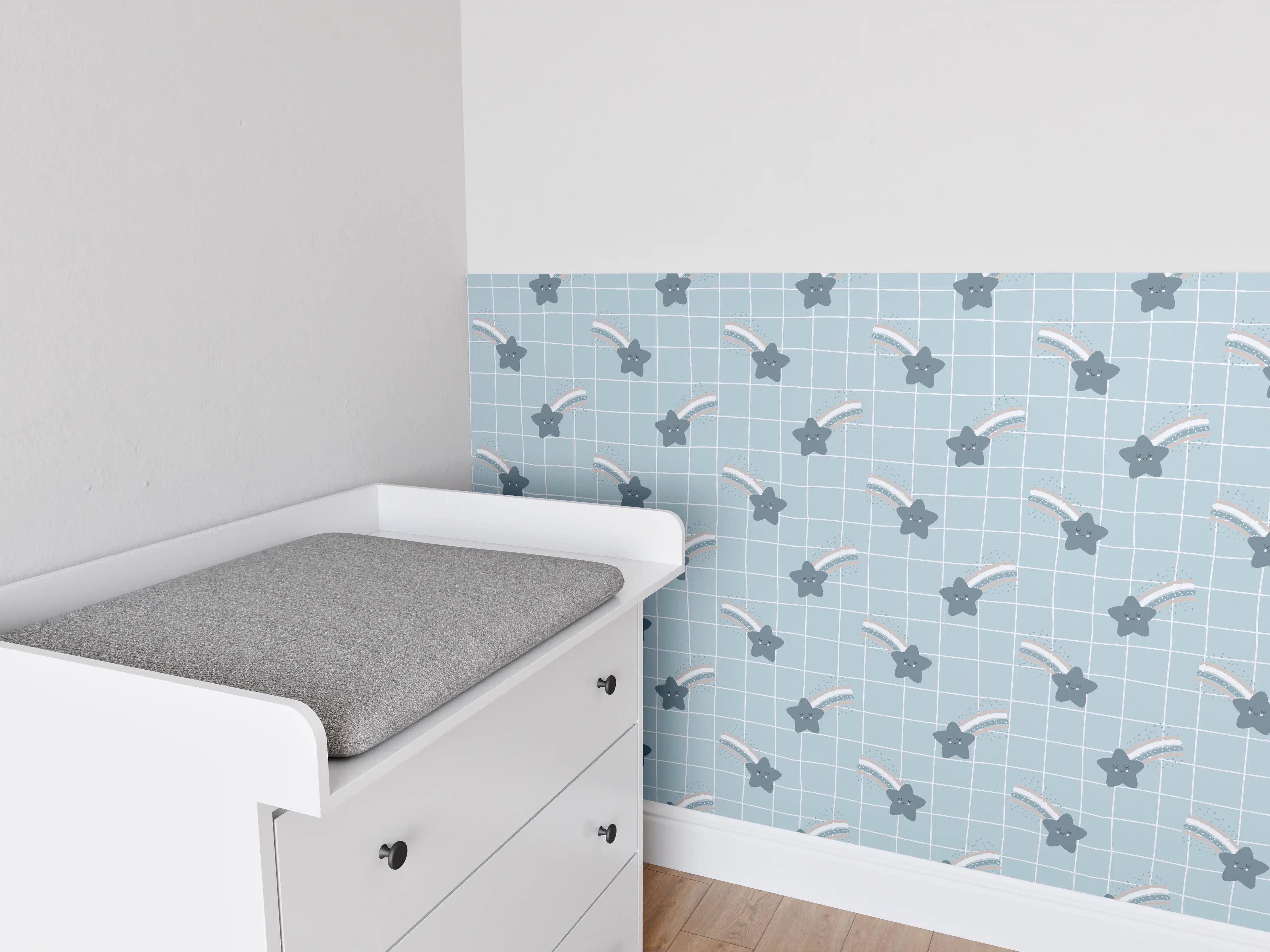 Babyzimmer Wandgestaltung - Himmel und Wolken in sanften Blau- und Grautönen