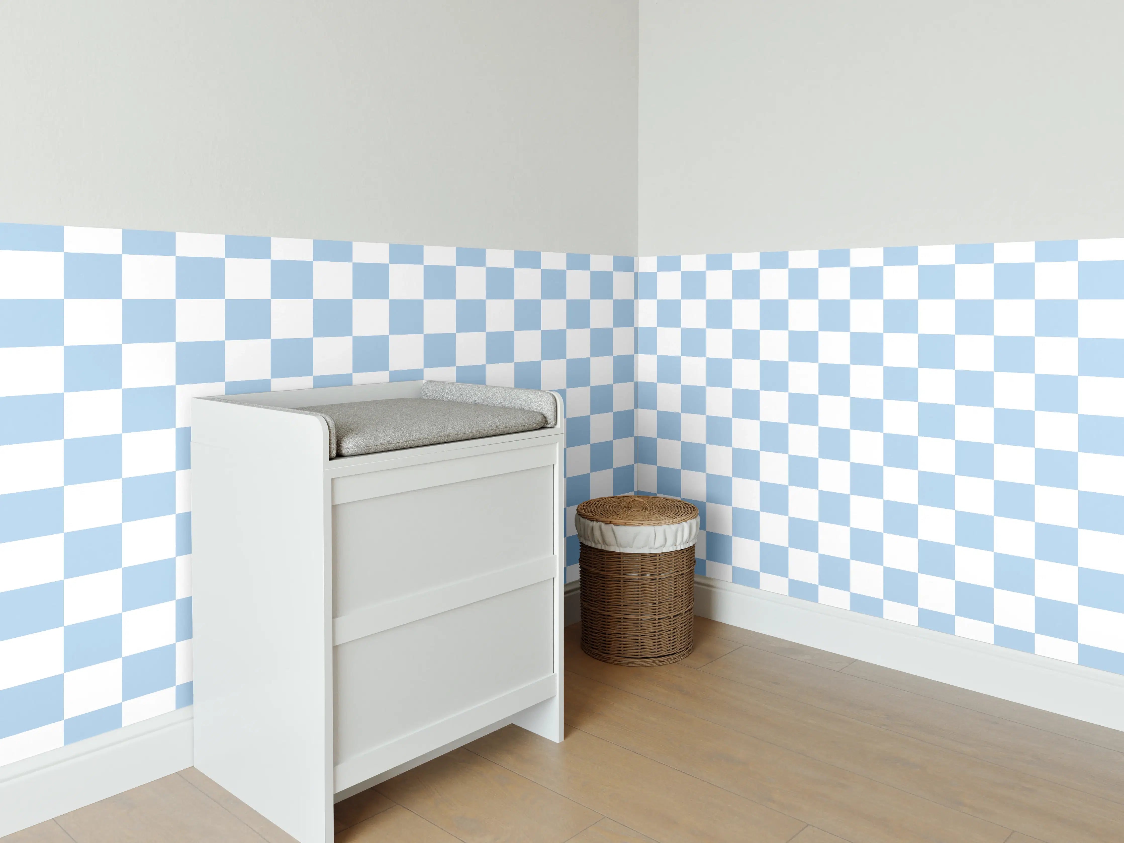 Babyzimmer Wandgestaltung - Himmelblau-Graue Fliesen