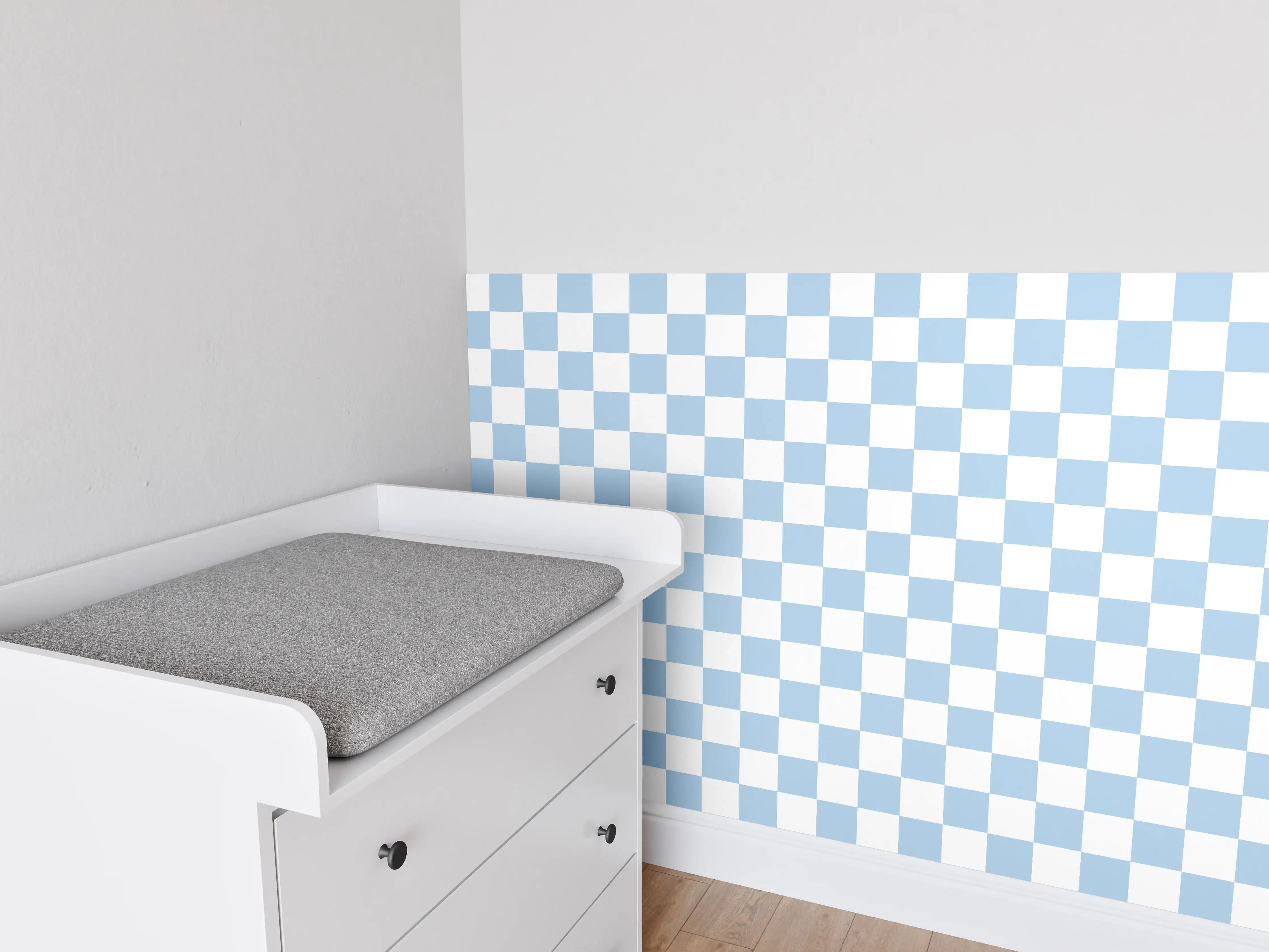 Babyzimmer Wandgestaltung - Himmelblau-Graue Fliesen