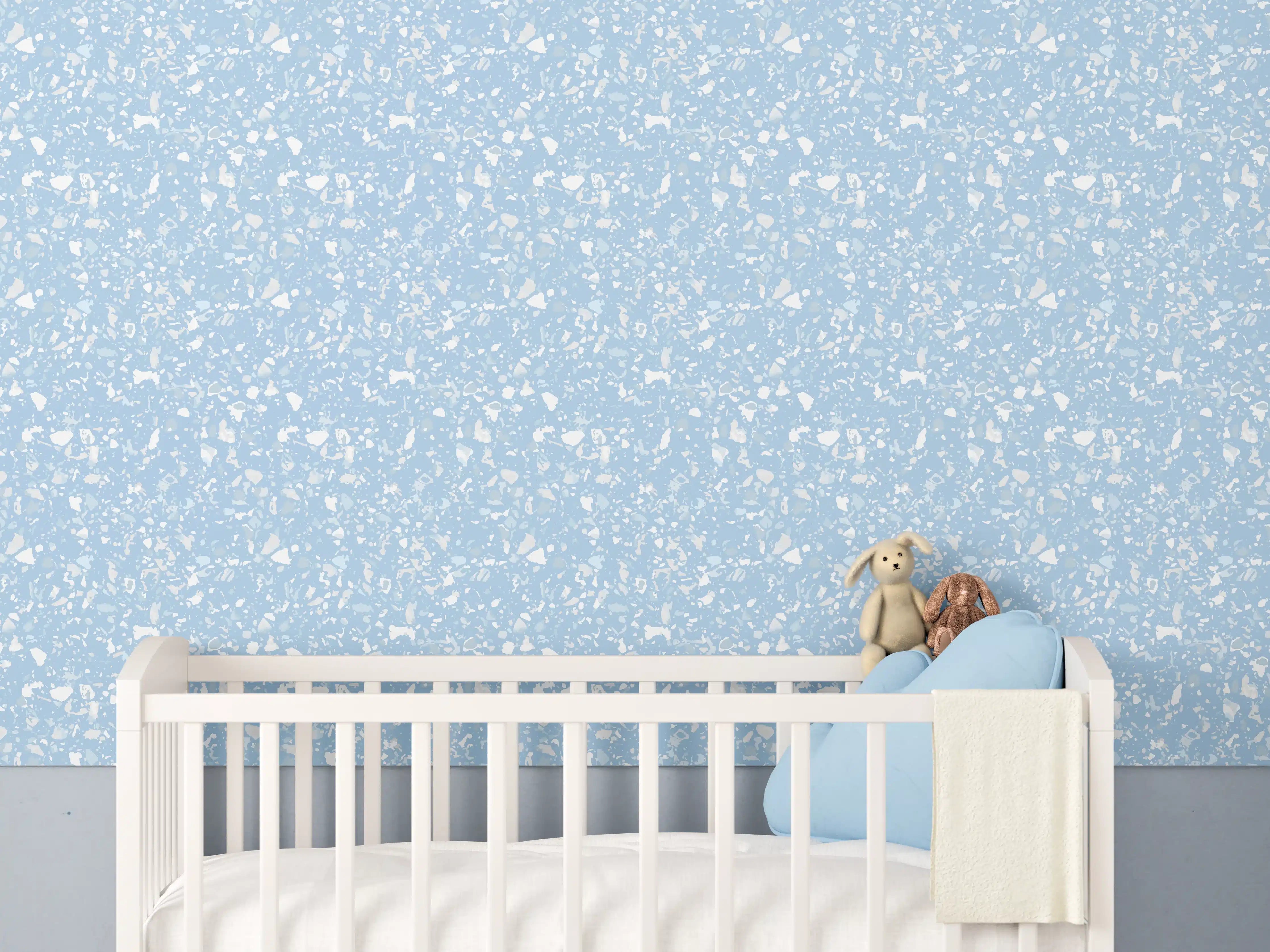 Babyzimmer Wandgestaltung - Himmelblauer Terrazzo-Boden