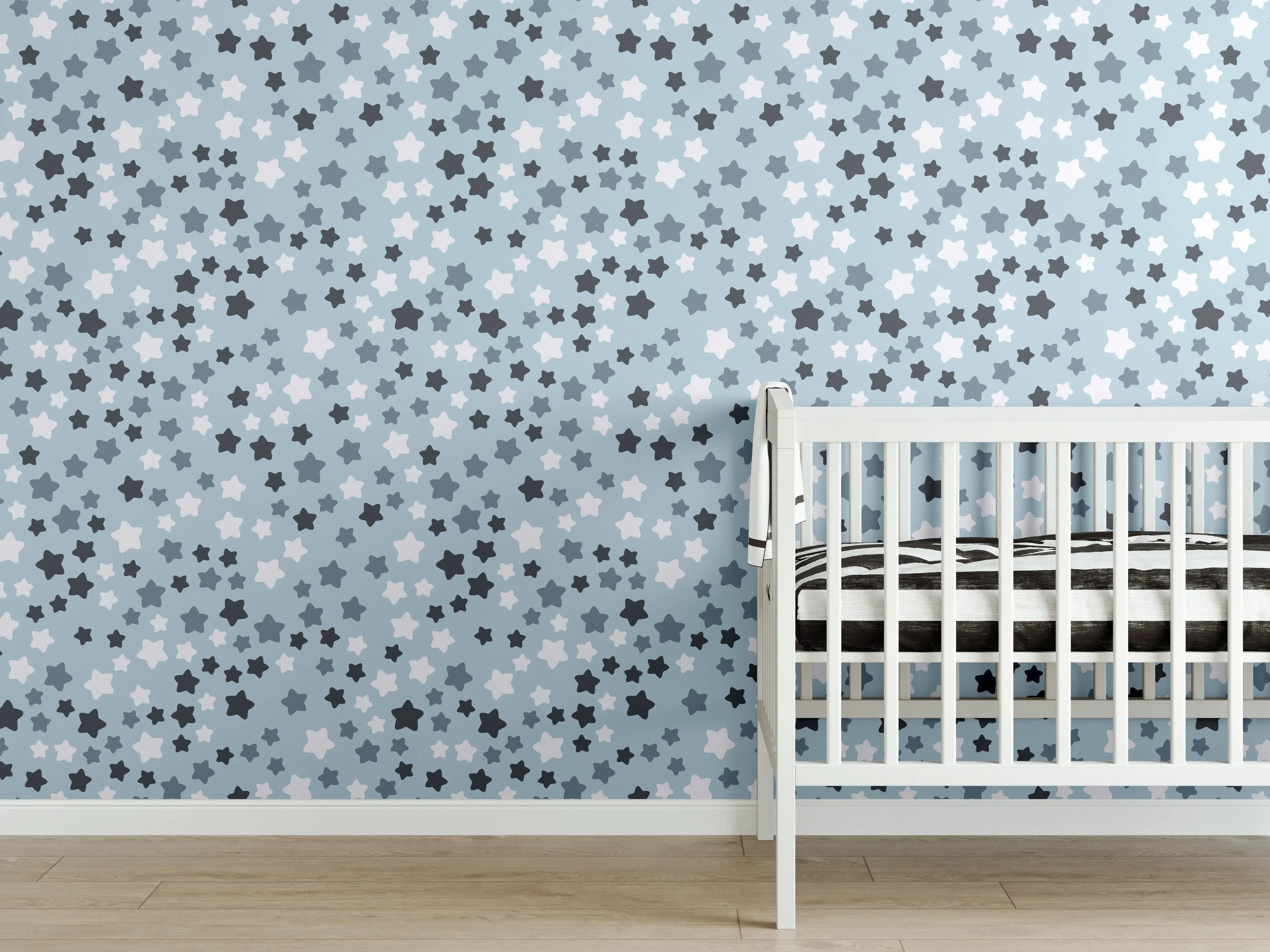 Babyzimmer Wandgestaltung - Himmelsblaue Sternmuster-Wandgestaltung