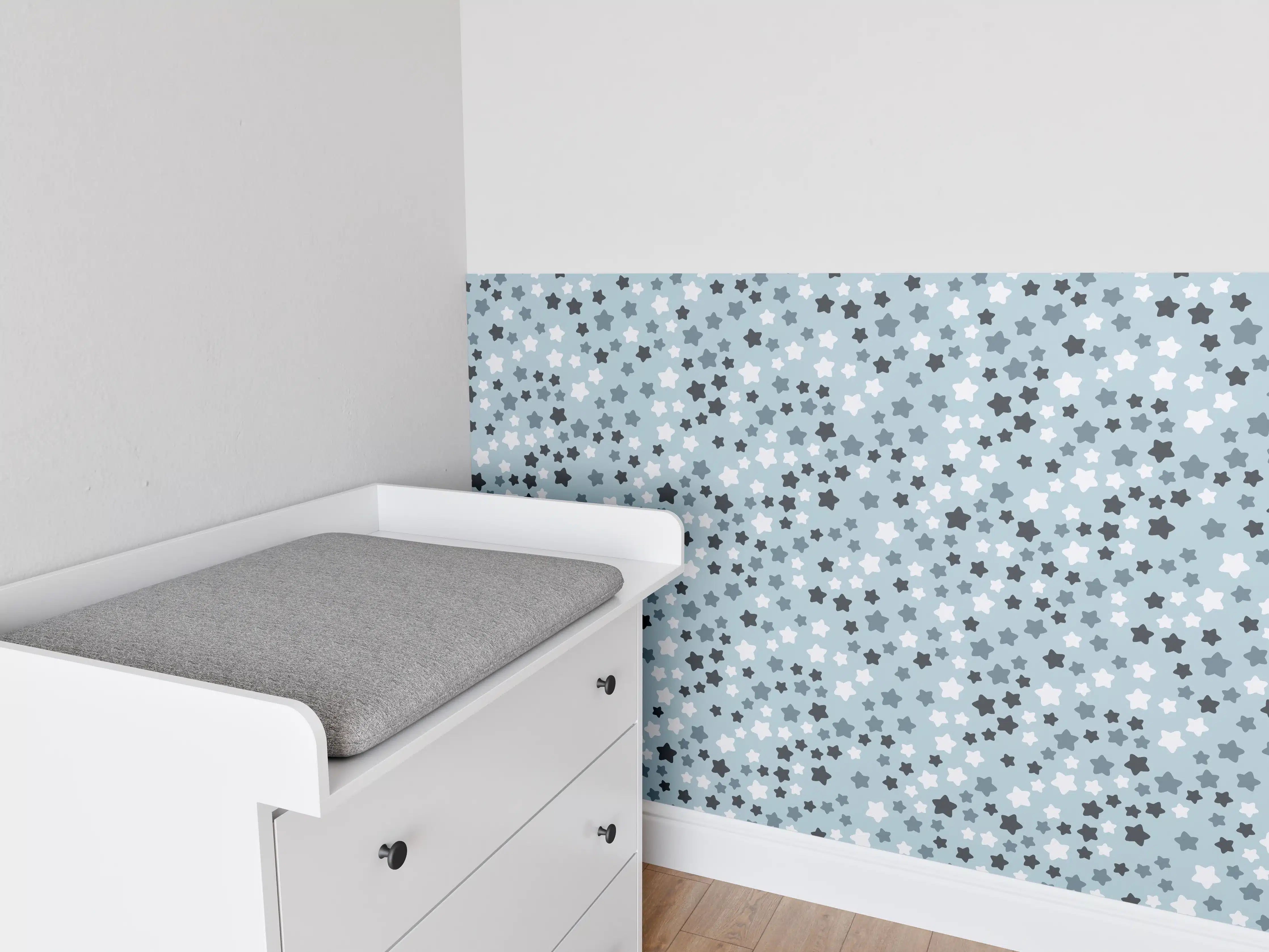 Babyzimmer Wandgestaltung - Himmelsblaue Sternmuster-Wandgestaltung