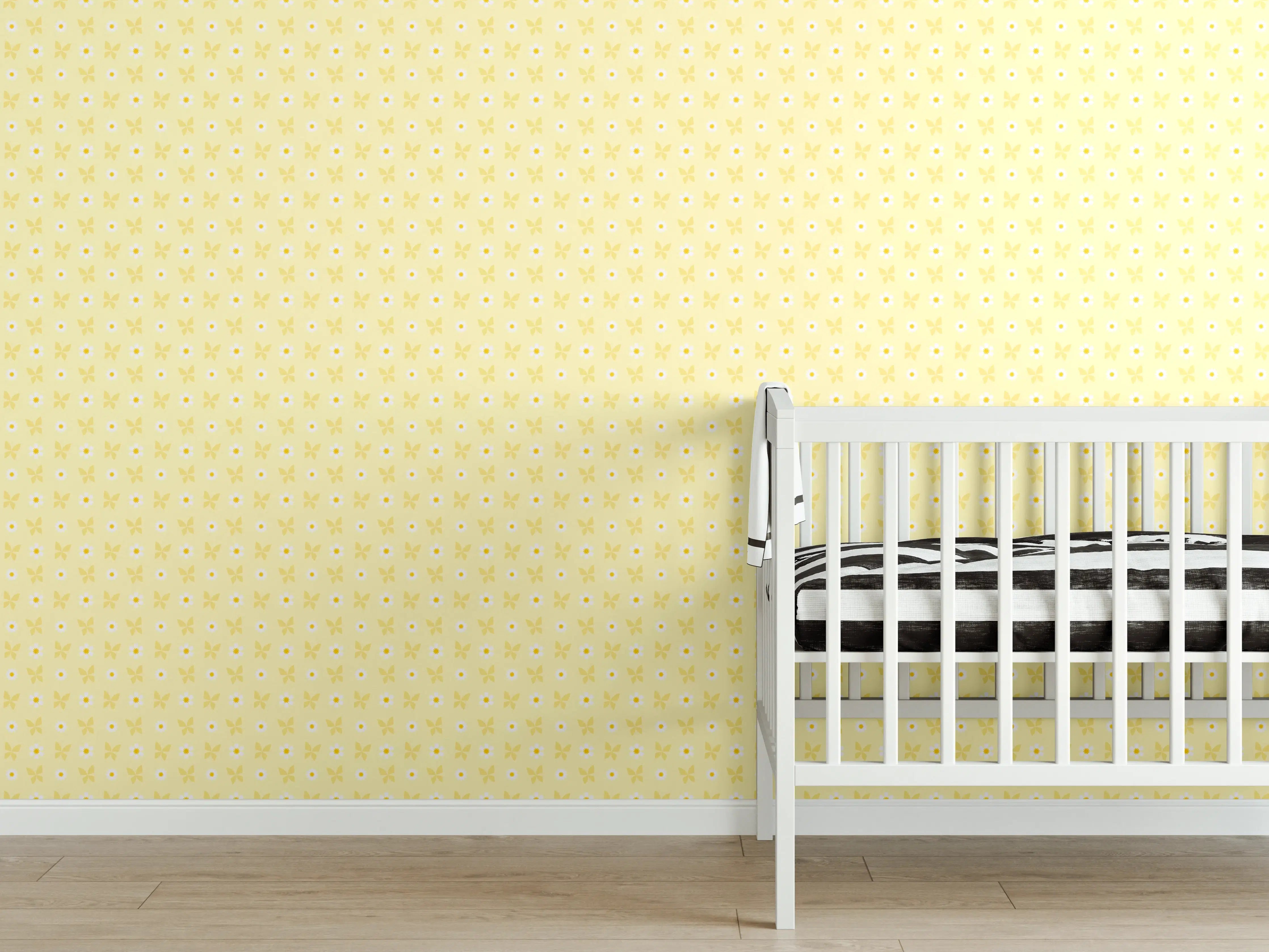 Babyzimmer Wandgestaltung - Himmlische Wolkenlandschaft in sanften Gelbtönen