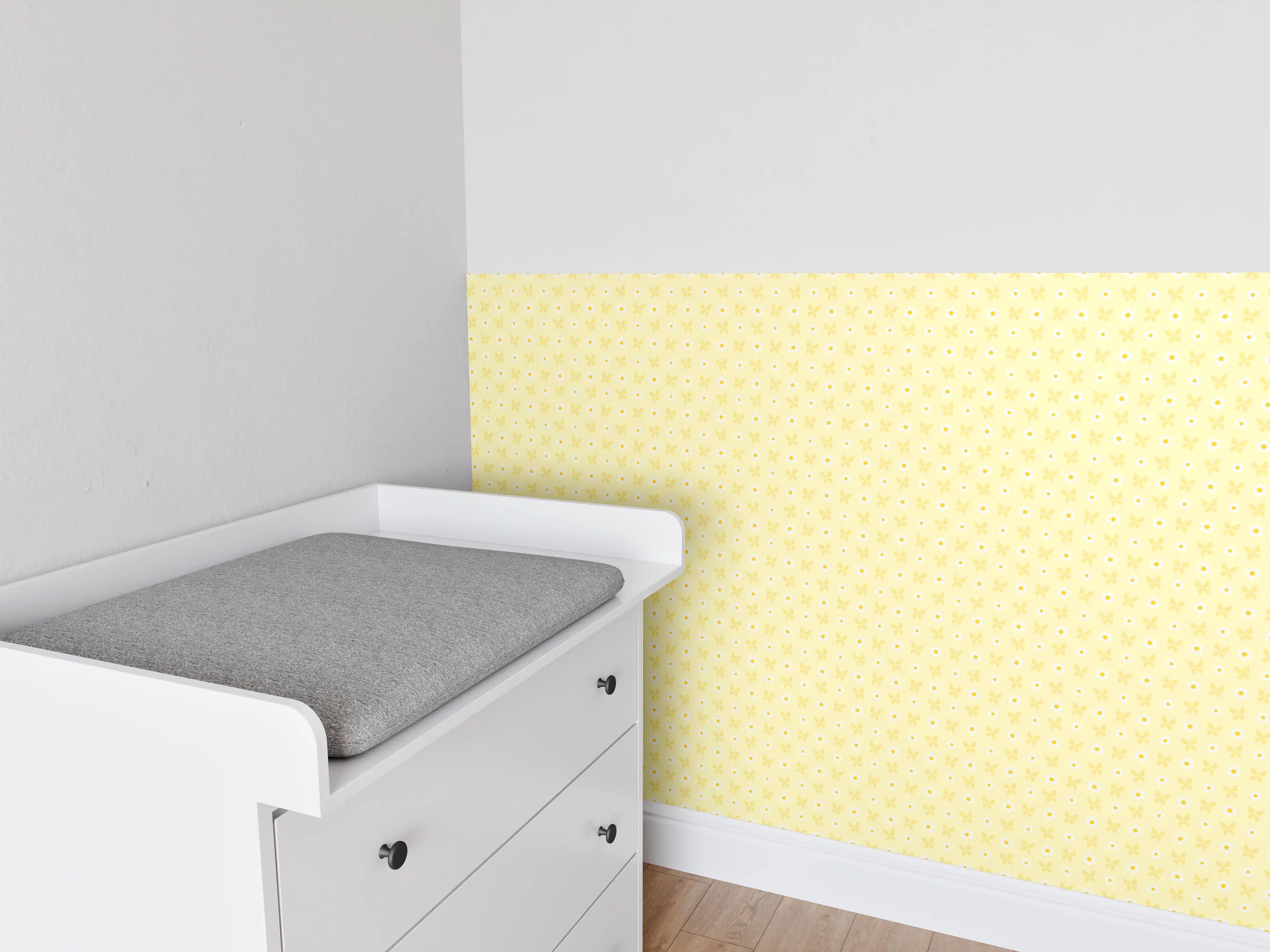 Babyzimmer Wandgestaltung - Himmlische Wolkenlandschaft in sanften Gelbtönen