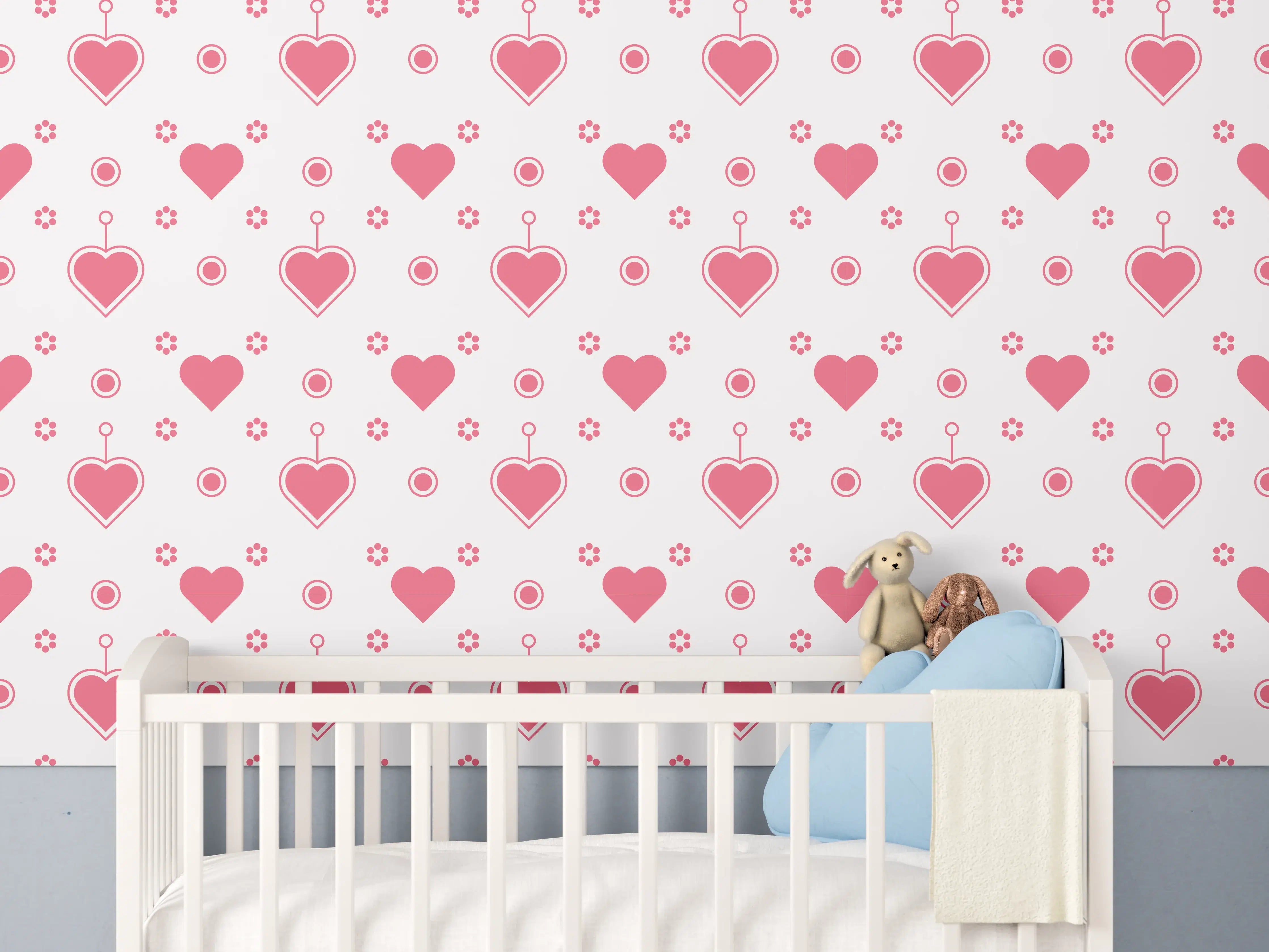 Babyzimmer Wandgestaltung - Himmlisches Herzmuster in Pink
