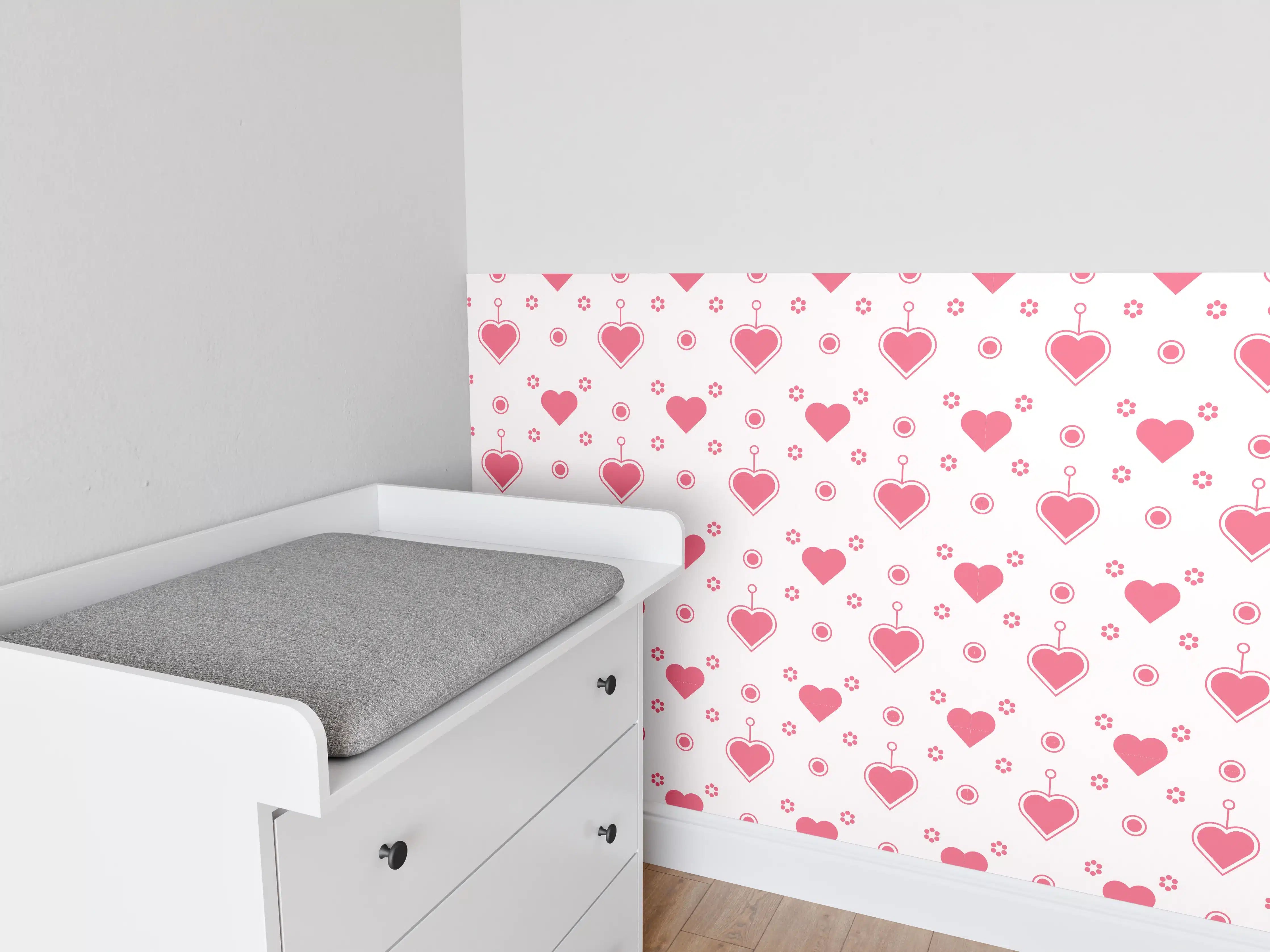 Babyzimmer Wandgestaltung - Himmlisches Herzmuster in Pink