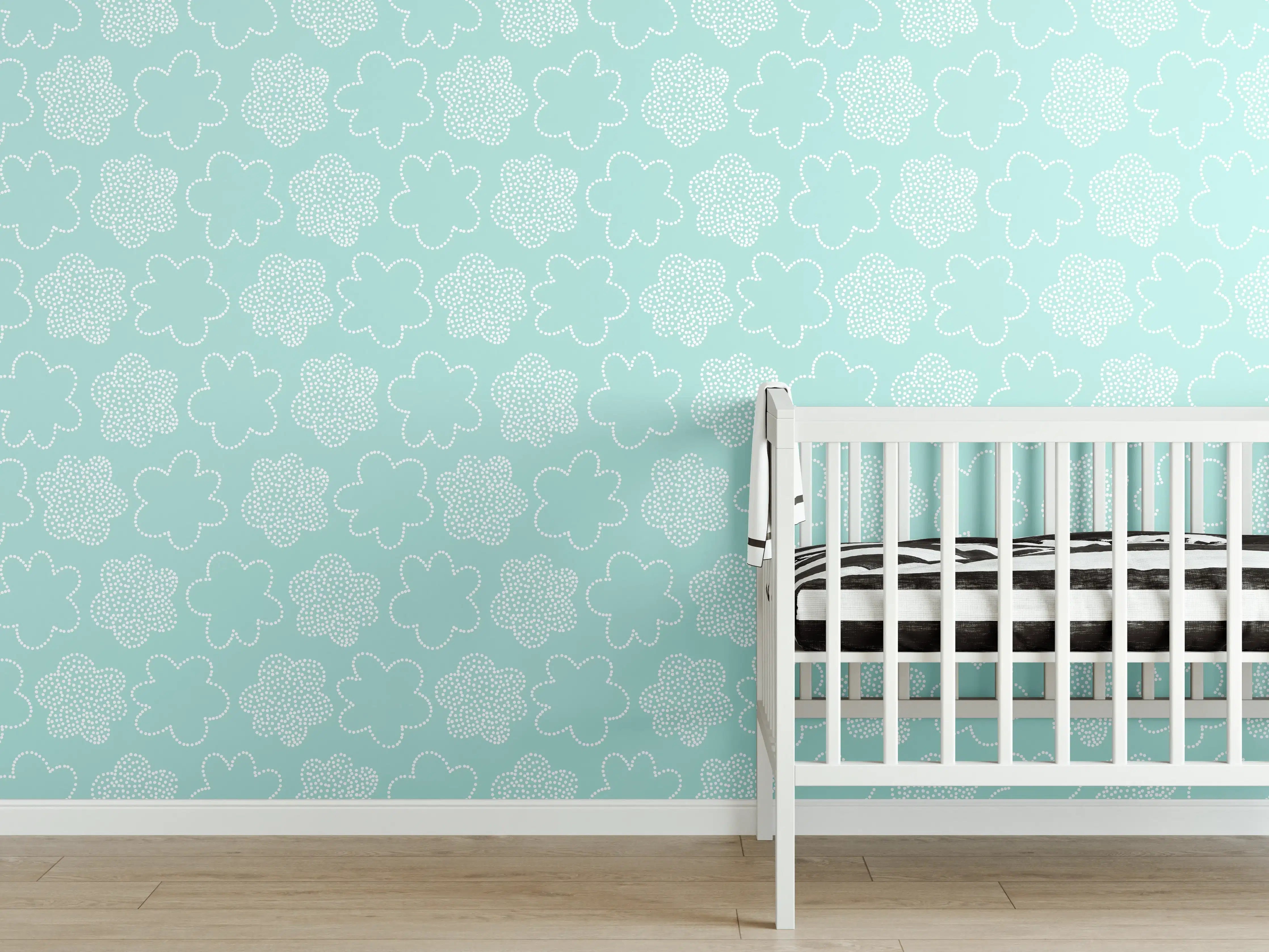 Babyzimmer Wandgestaltung - Himmlisches Himmel-Motiv in sanften Pastelltönen