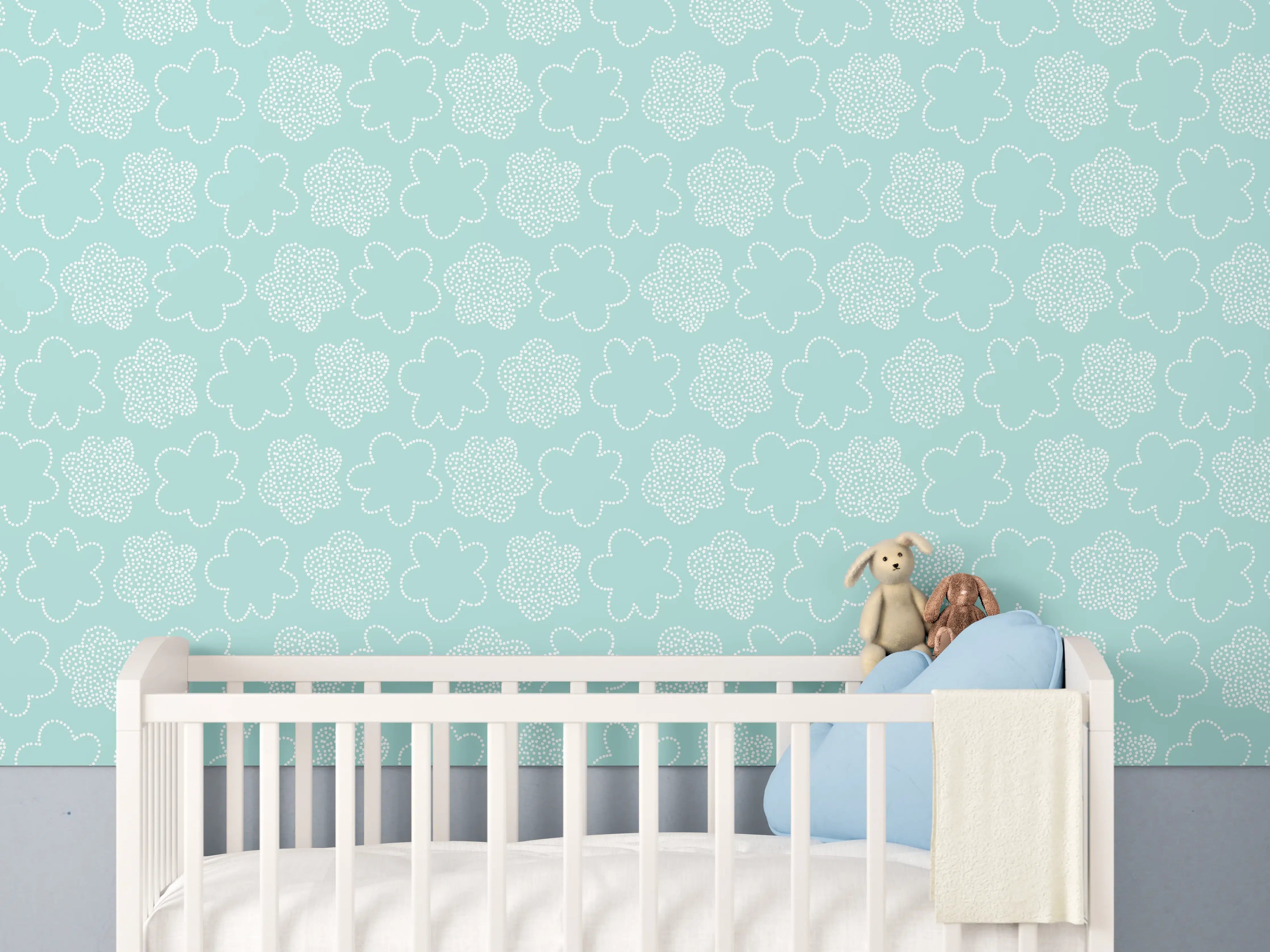 Babyzimmer Wandgestaltung - Himmlisches Himmel-Motiv in sanften Pastelltönen