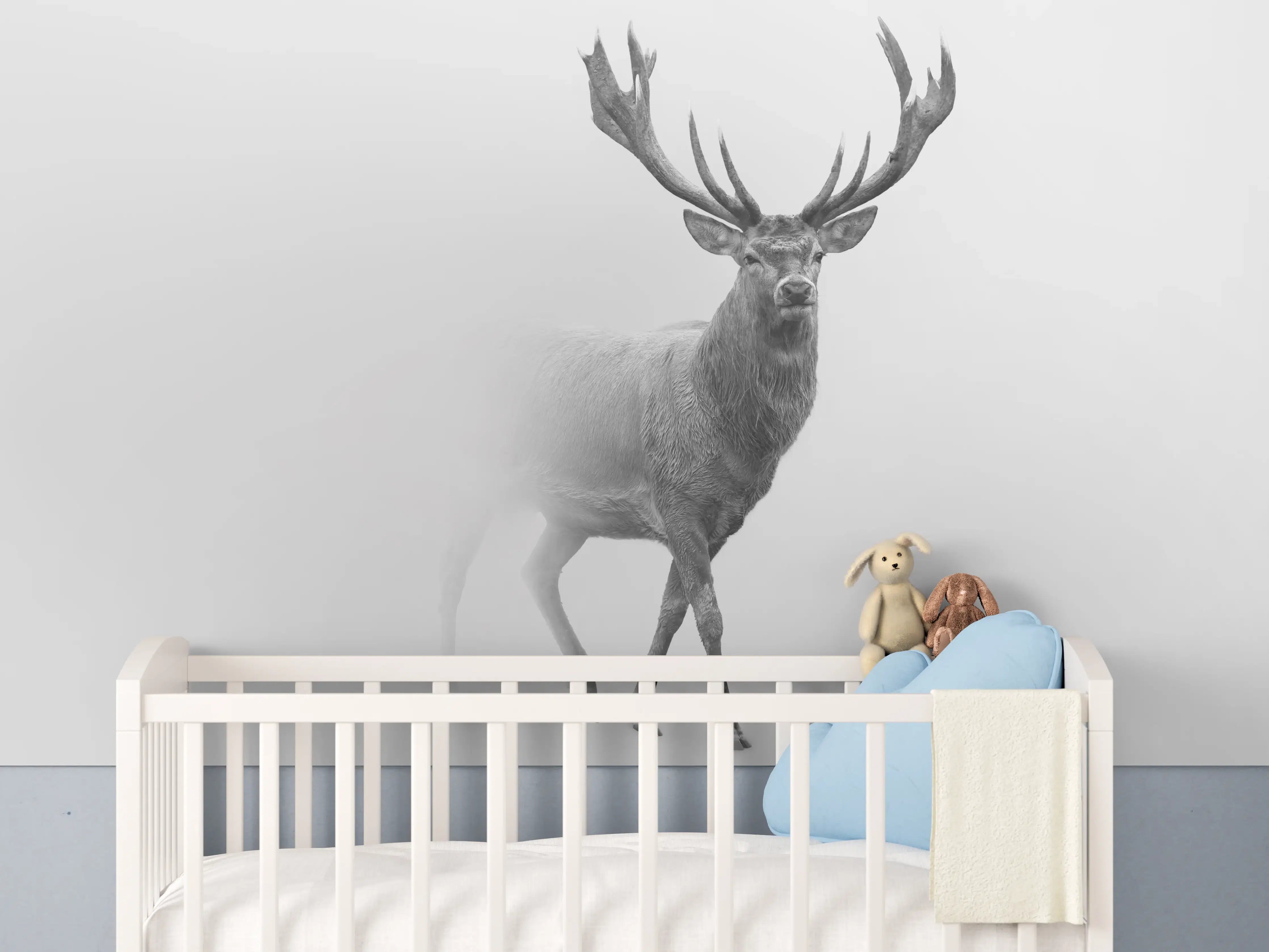 Babyzimmer Wandgestaltung - Hirsch Graustufenbild