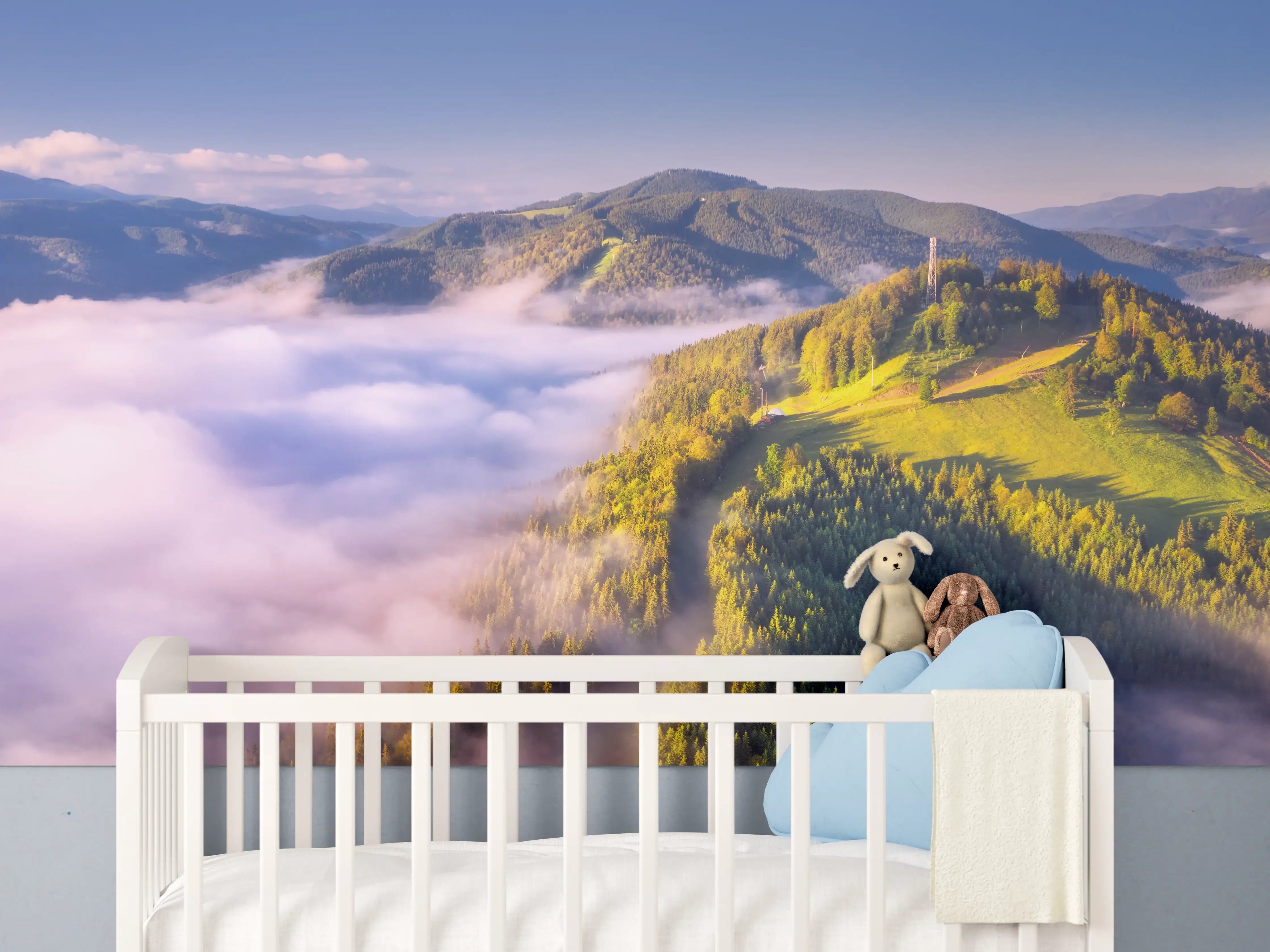 Babyzimmer Wandgestaltung - Hochgebirgs-Landschaft im Morgenlicht