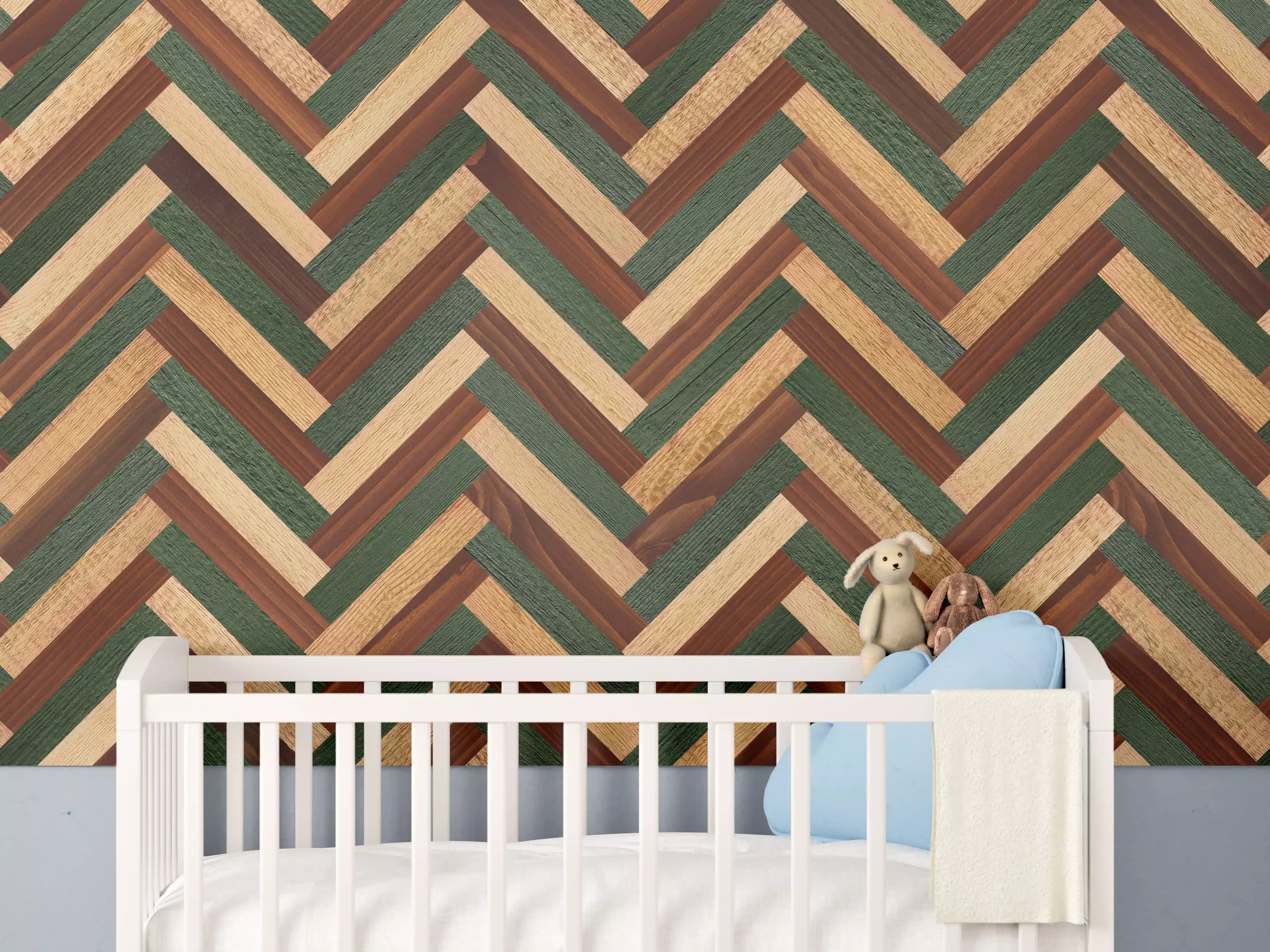 Babyzimmer Wandgestaltung - Hölzernes buntes Muster