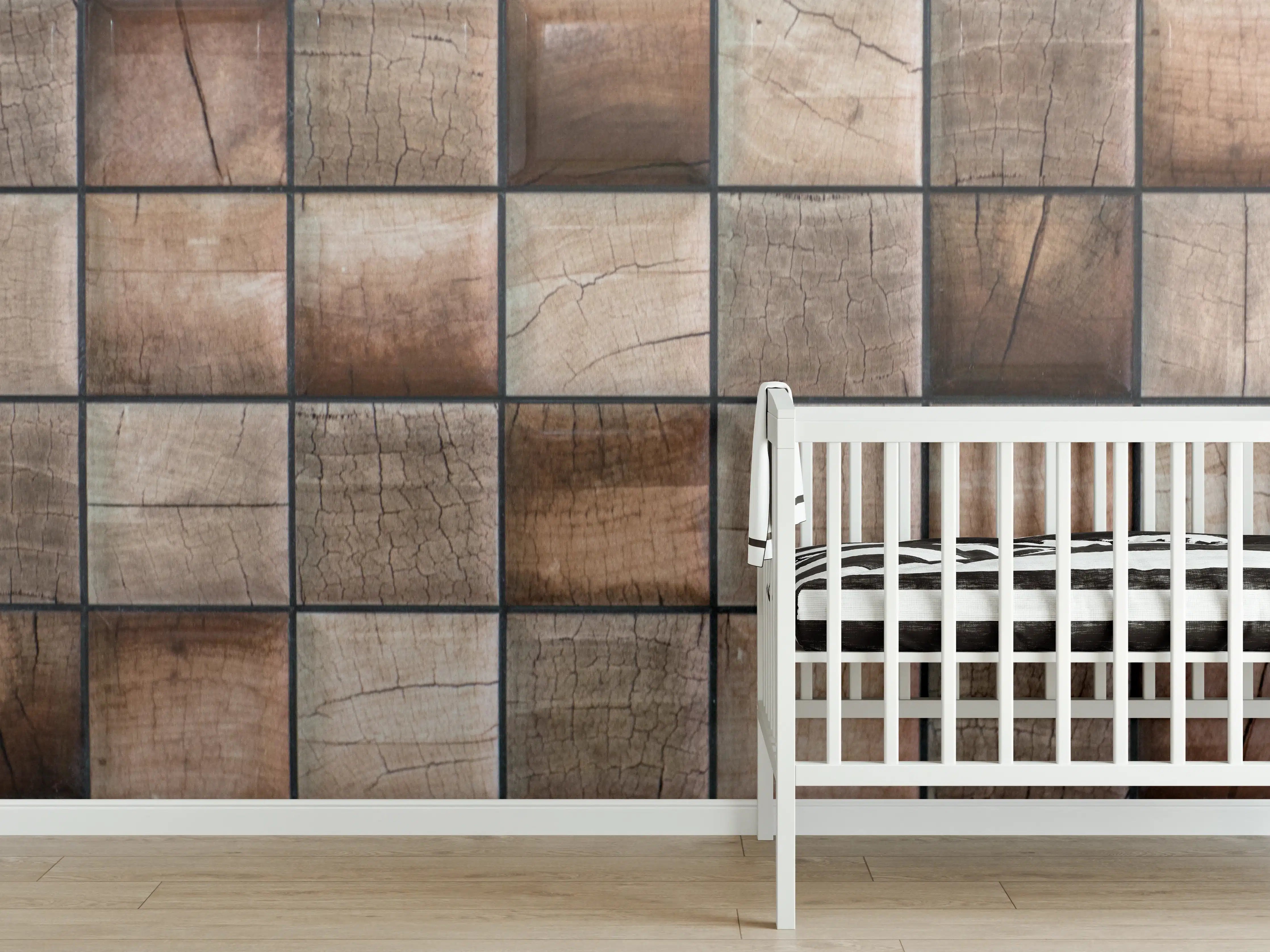 Babyzimmer Wandgestaltung - Holz mit natürlicher Maserung und Crackle-Effekt