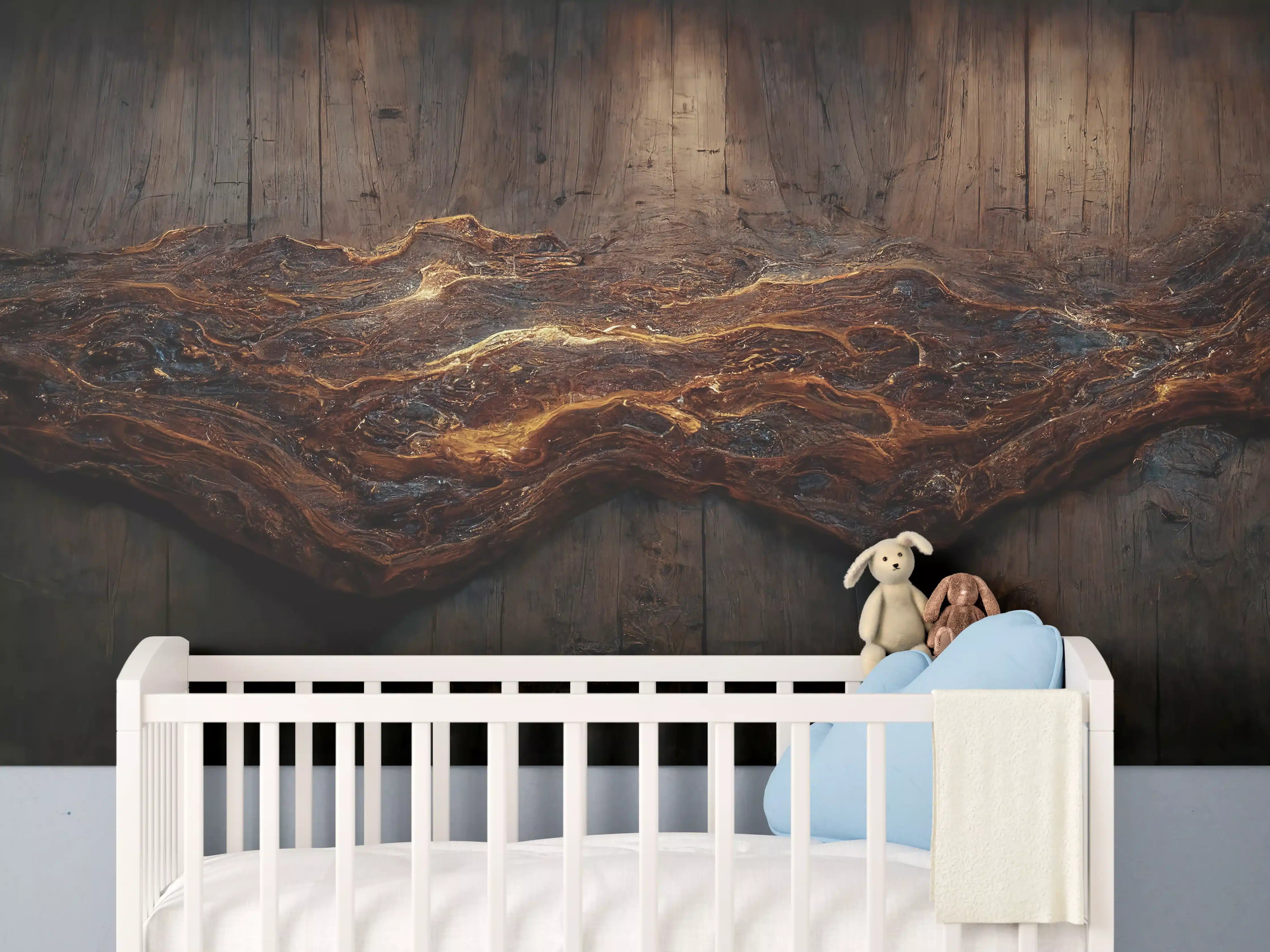 Babyzimmer Wandgestaltung - Holzplatte mit blauem Epoxid