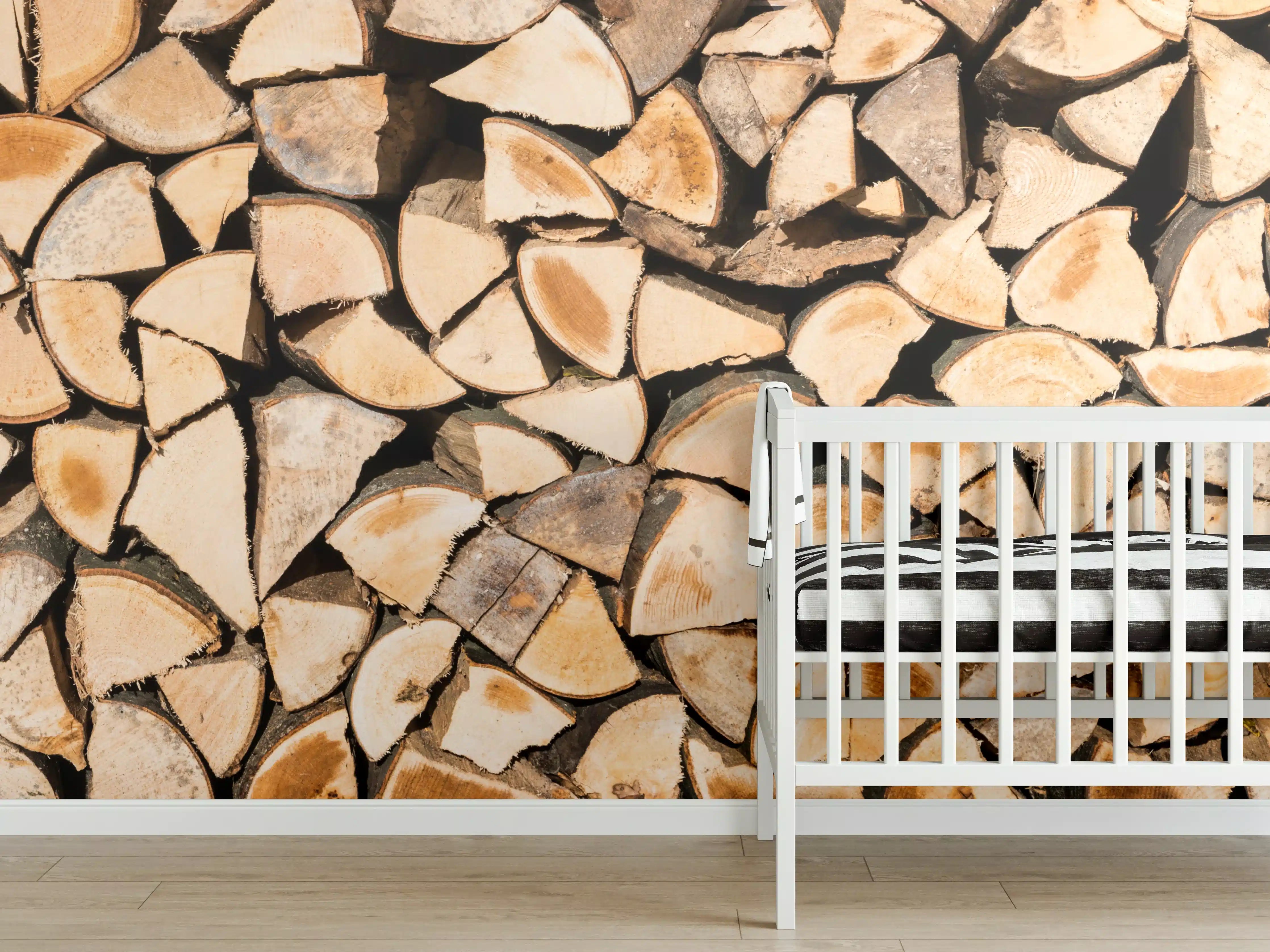 Babyzimmer Wandgestaltung - Holzscheite Panorama