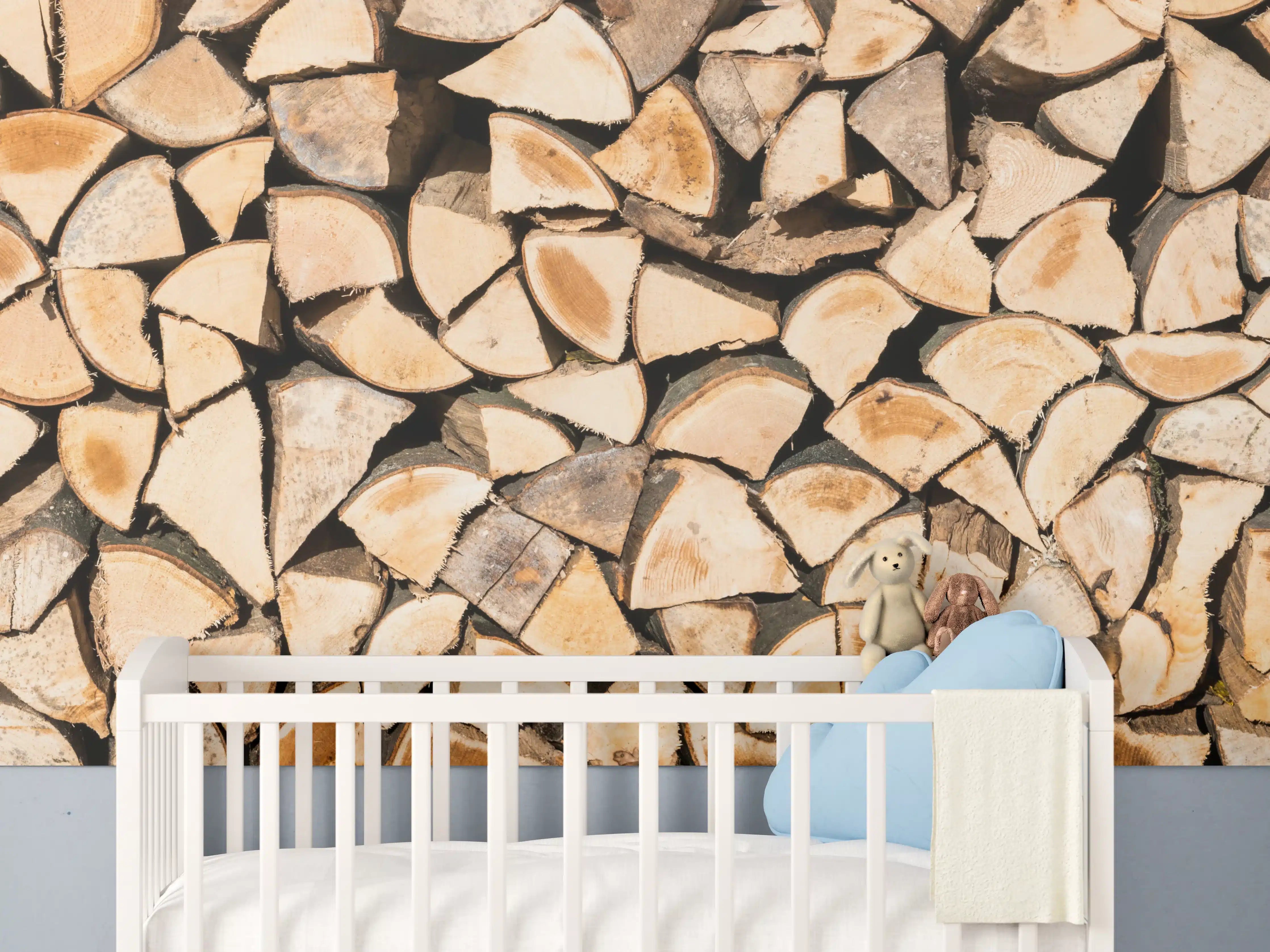 Babyzimmer Wandgestaltung - Holzscheite Panorama
