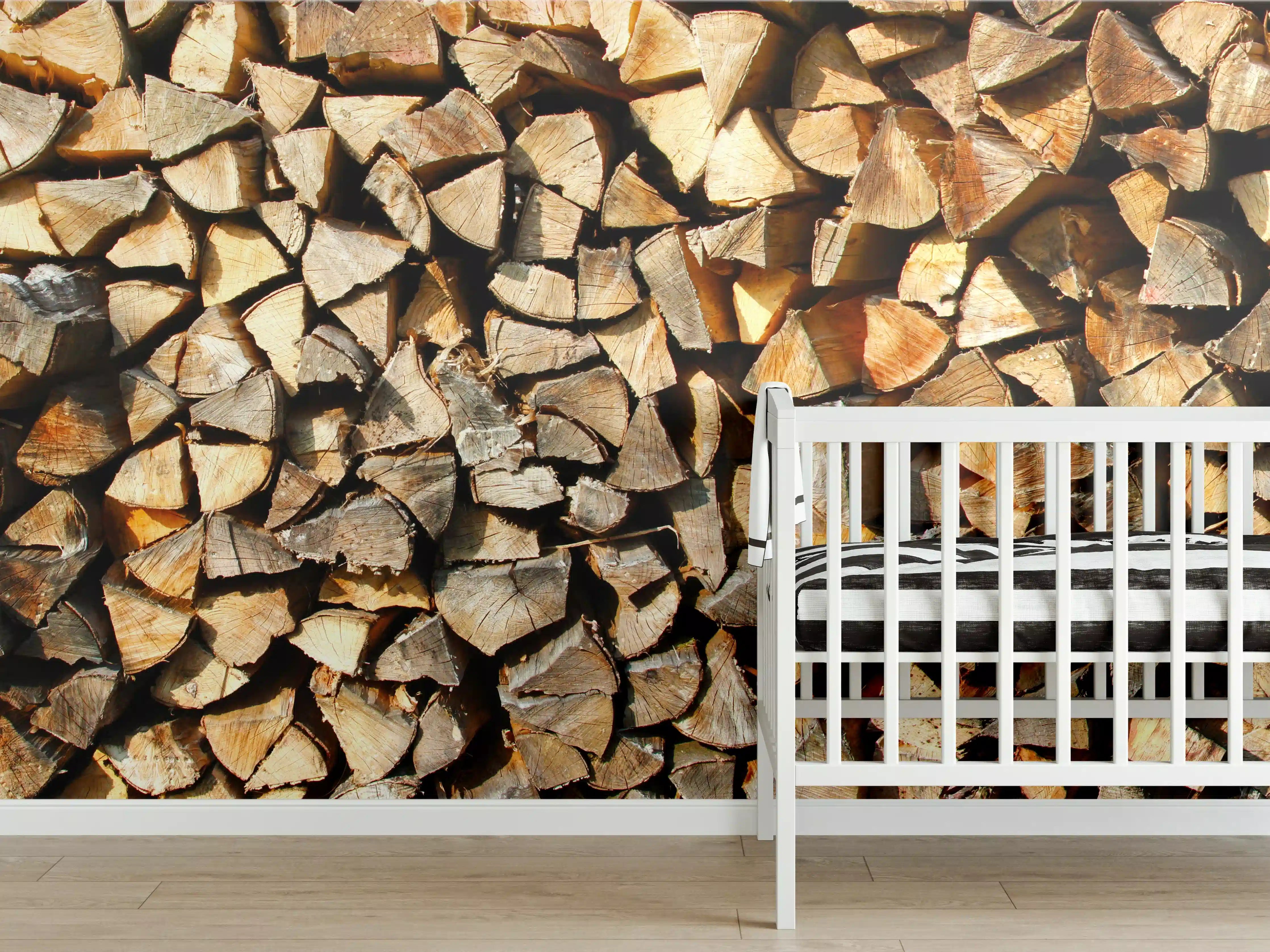 Babyzimmer Wandgestaltung - Holzstämme