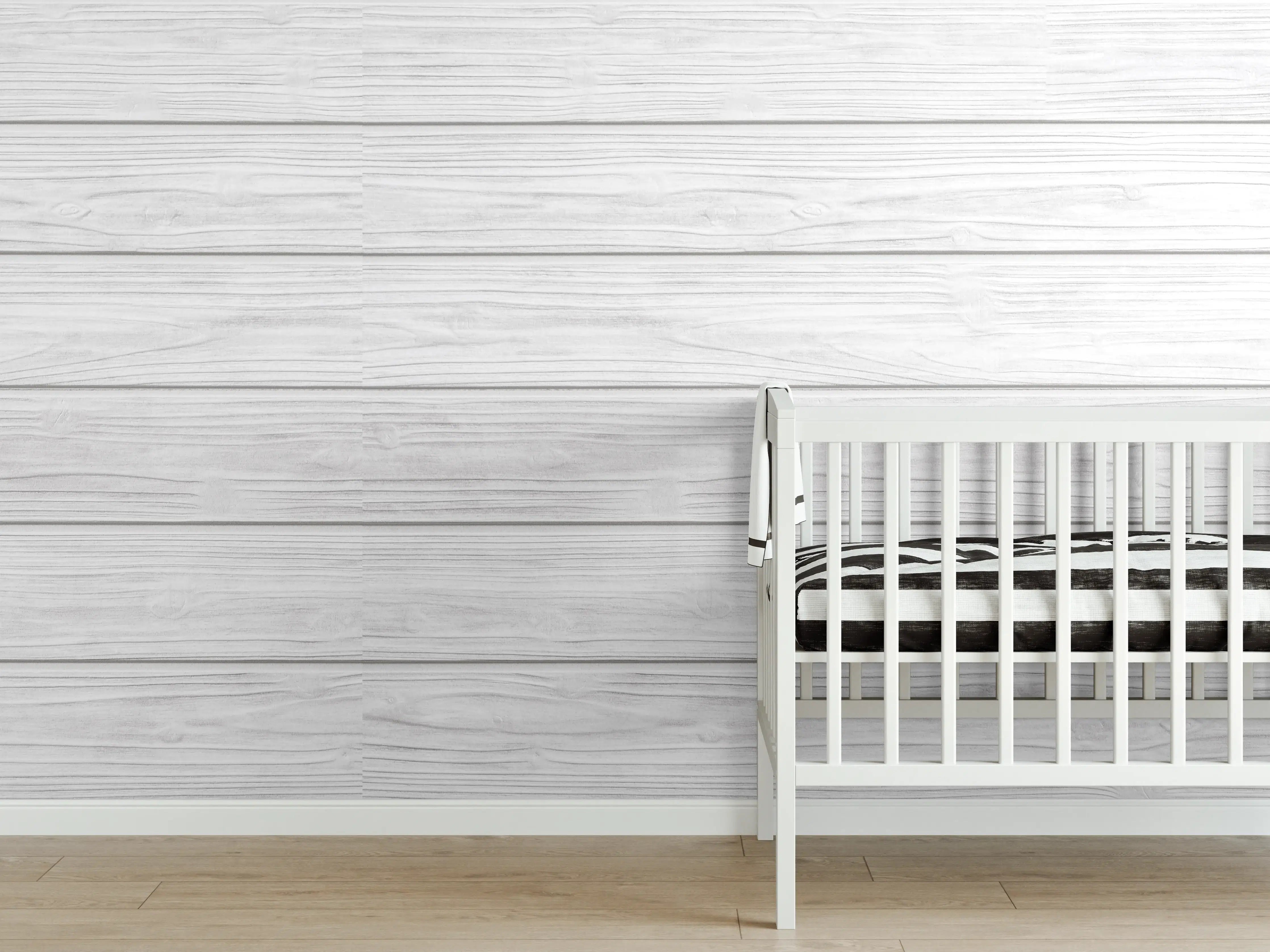 Babyzimmer Wandgestaltung - Horizontale weiße Holztextur