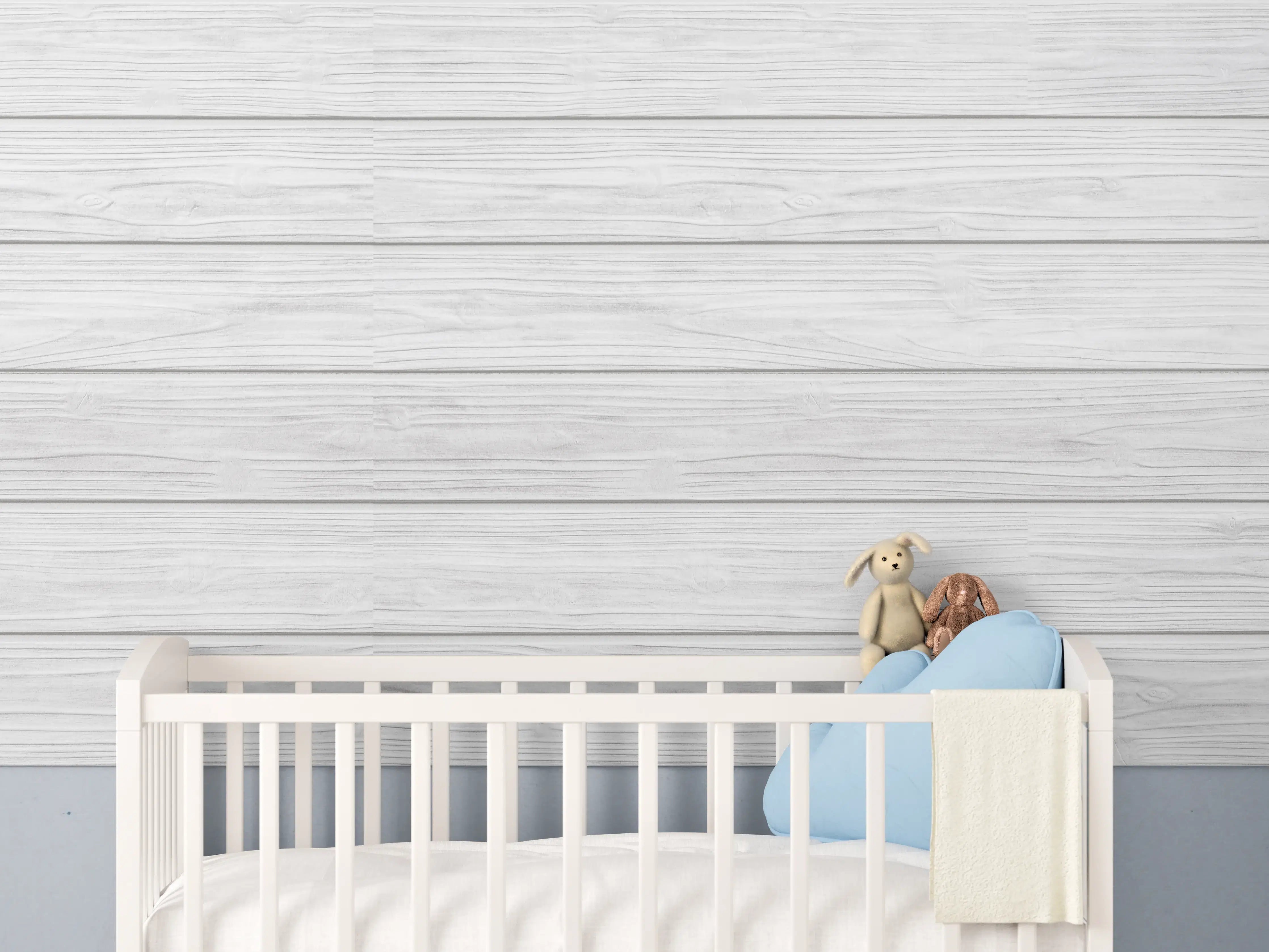 Babyzimmer Wandgestaltung - Horizontale weiße Holztextur