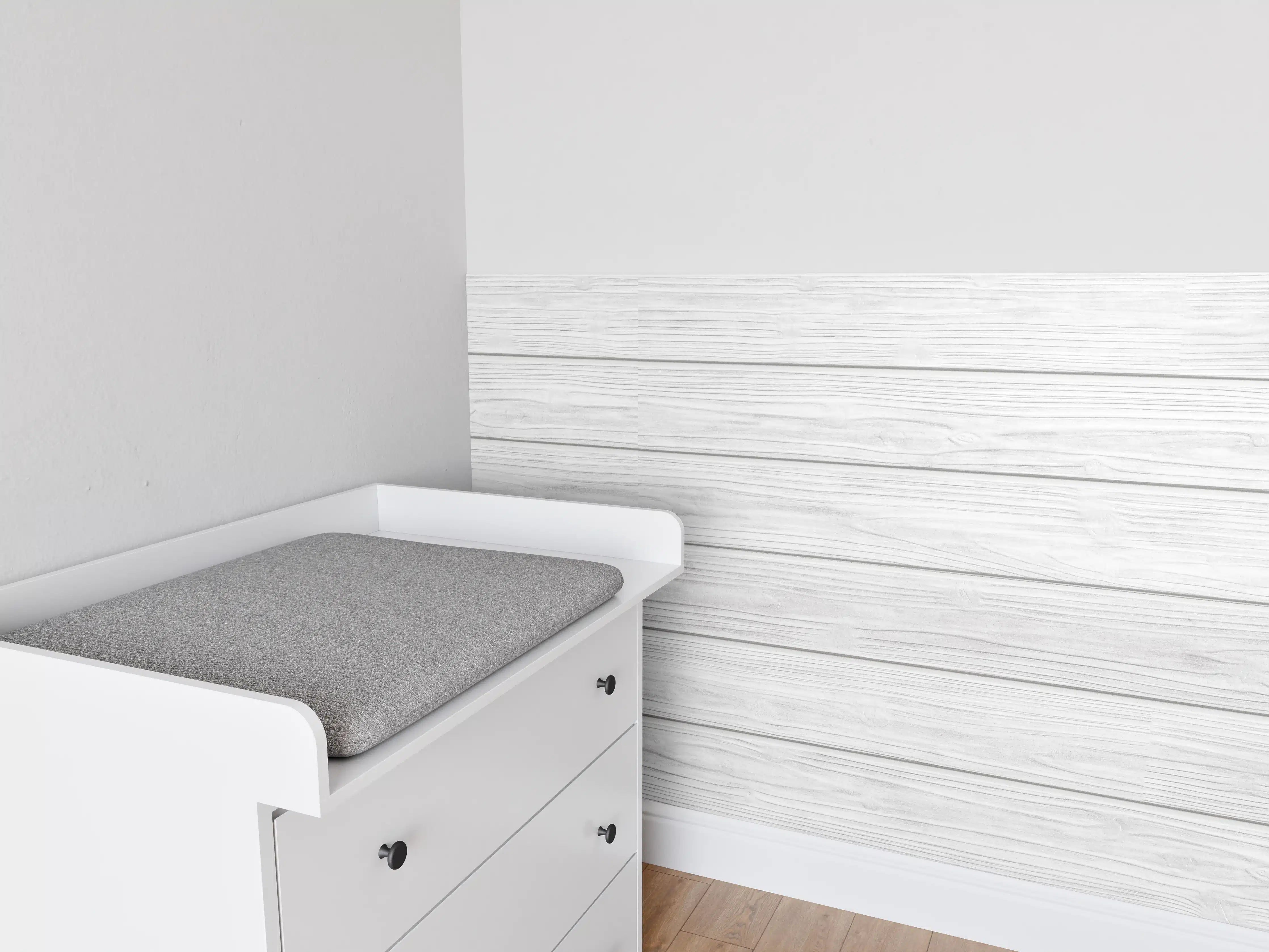 Babyzimmer Wandgestaltung - Horizontale weiße Holztextur