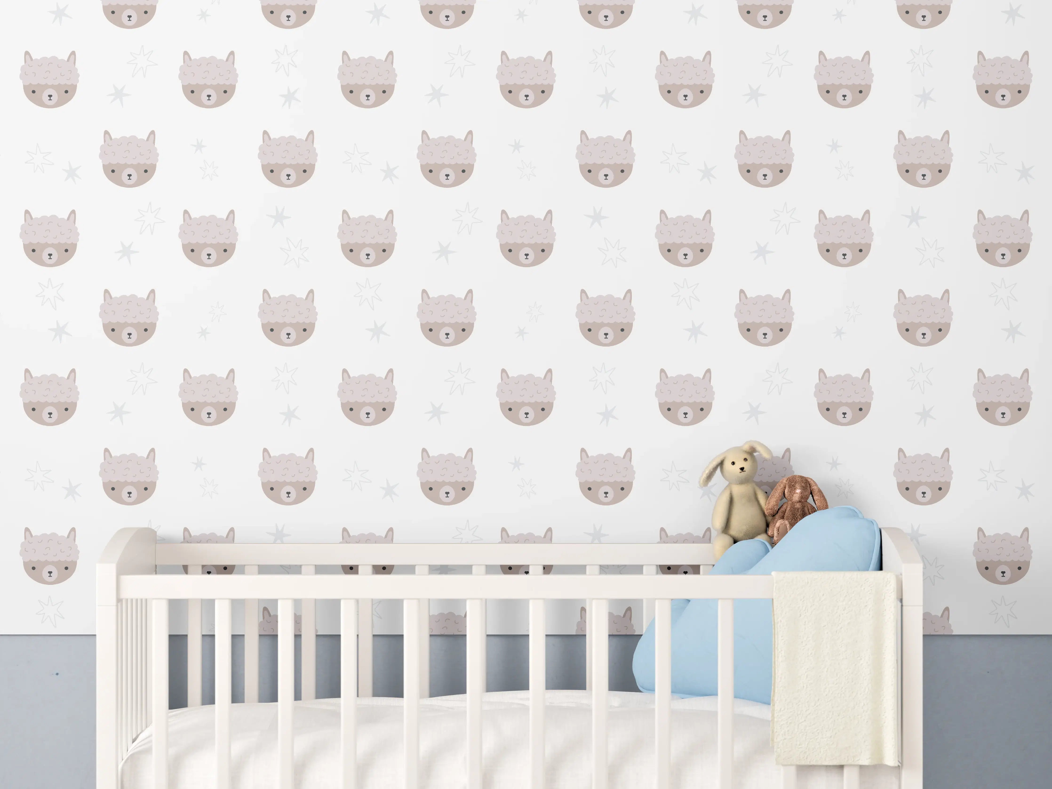 Babyzimmer Wandgestaltung - Hübsches Katzenmuster in sanften Farben