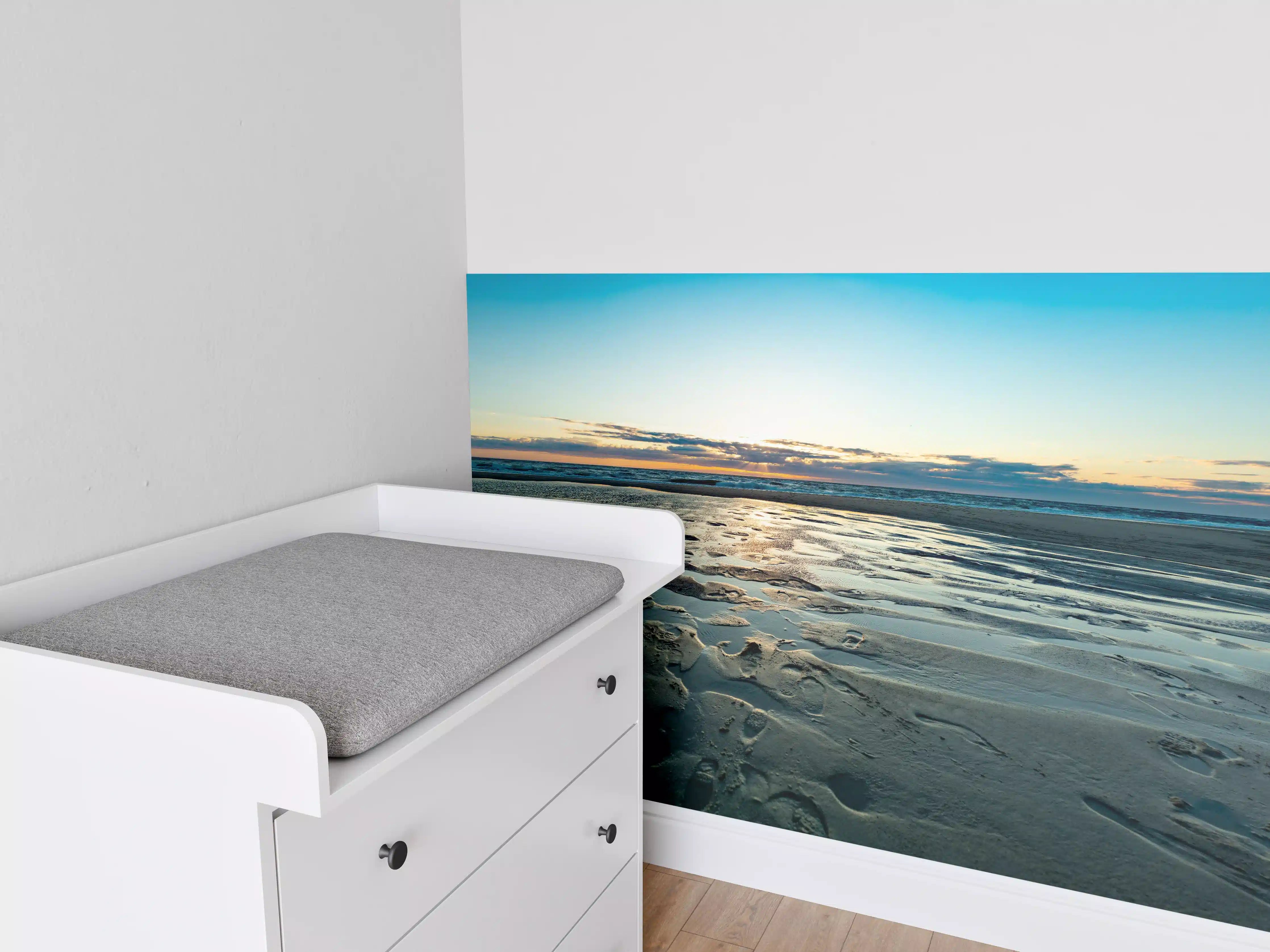 Babyzimmer Wandgestaltung - Idyllische Strandlandschaft bei Sonnenuntergang