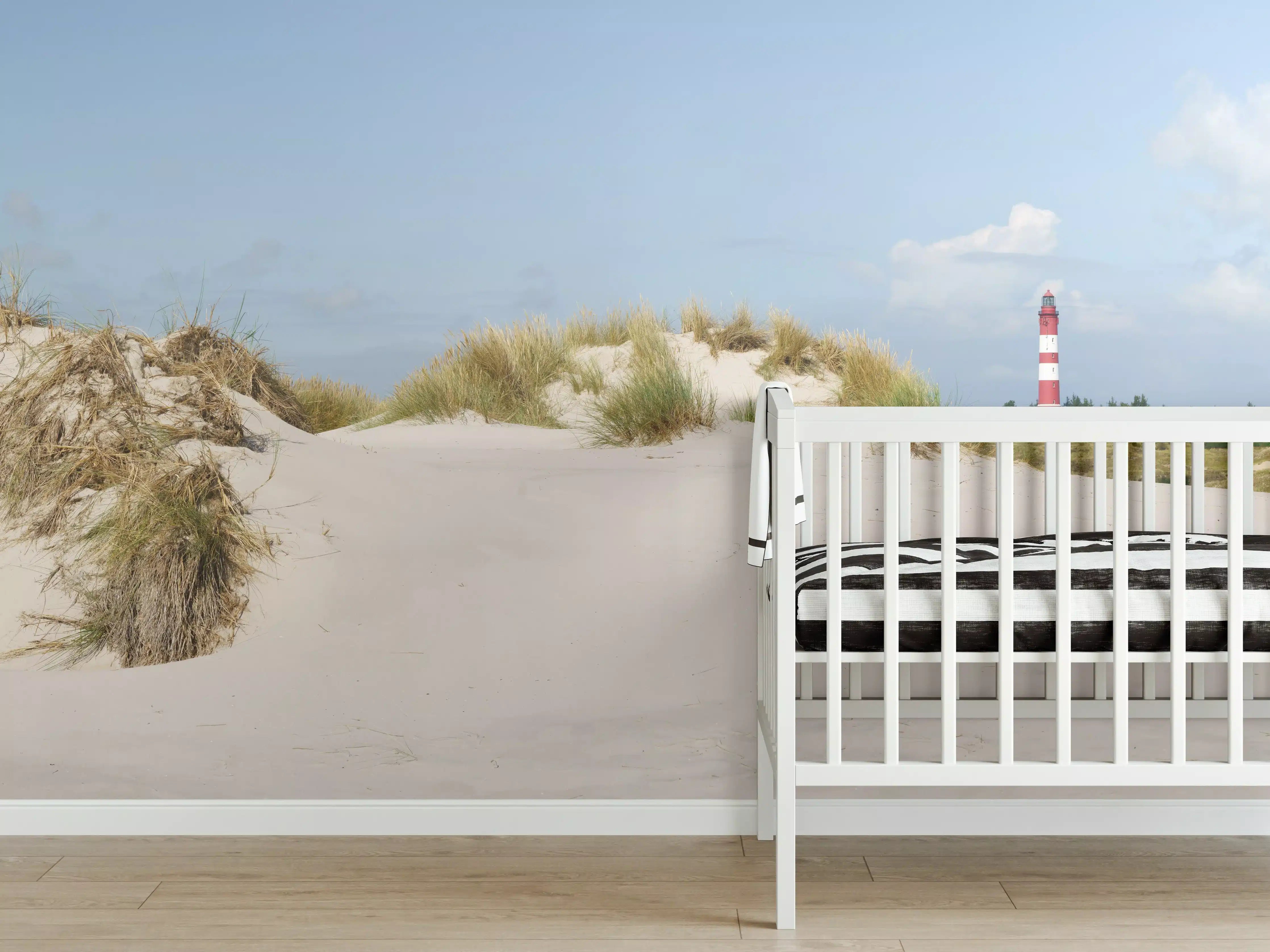 Babyzimmer Wandgestaltung - Idyllische Strandlandschaft mit Leuchtturm