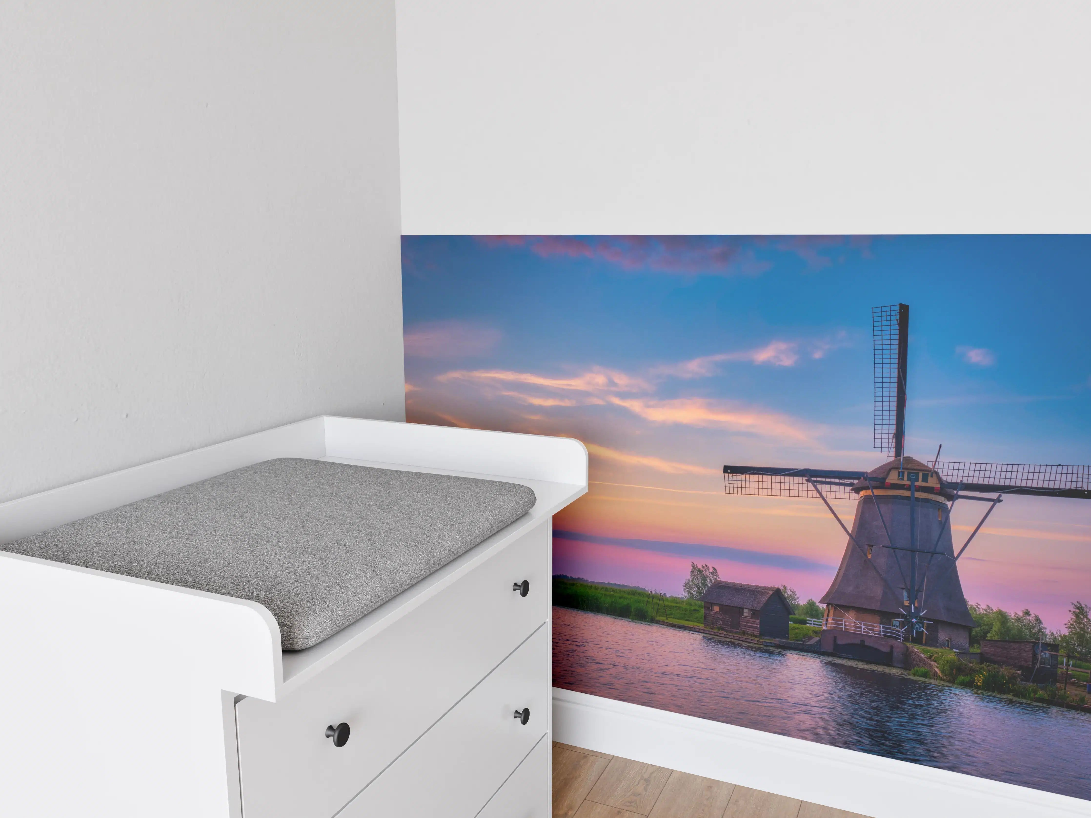 Babyzimmer Wandgestaltung - Idyllische Windmühlen in Kinderdijk