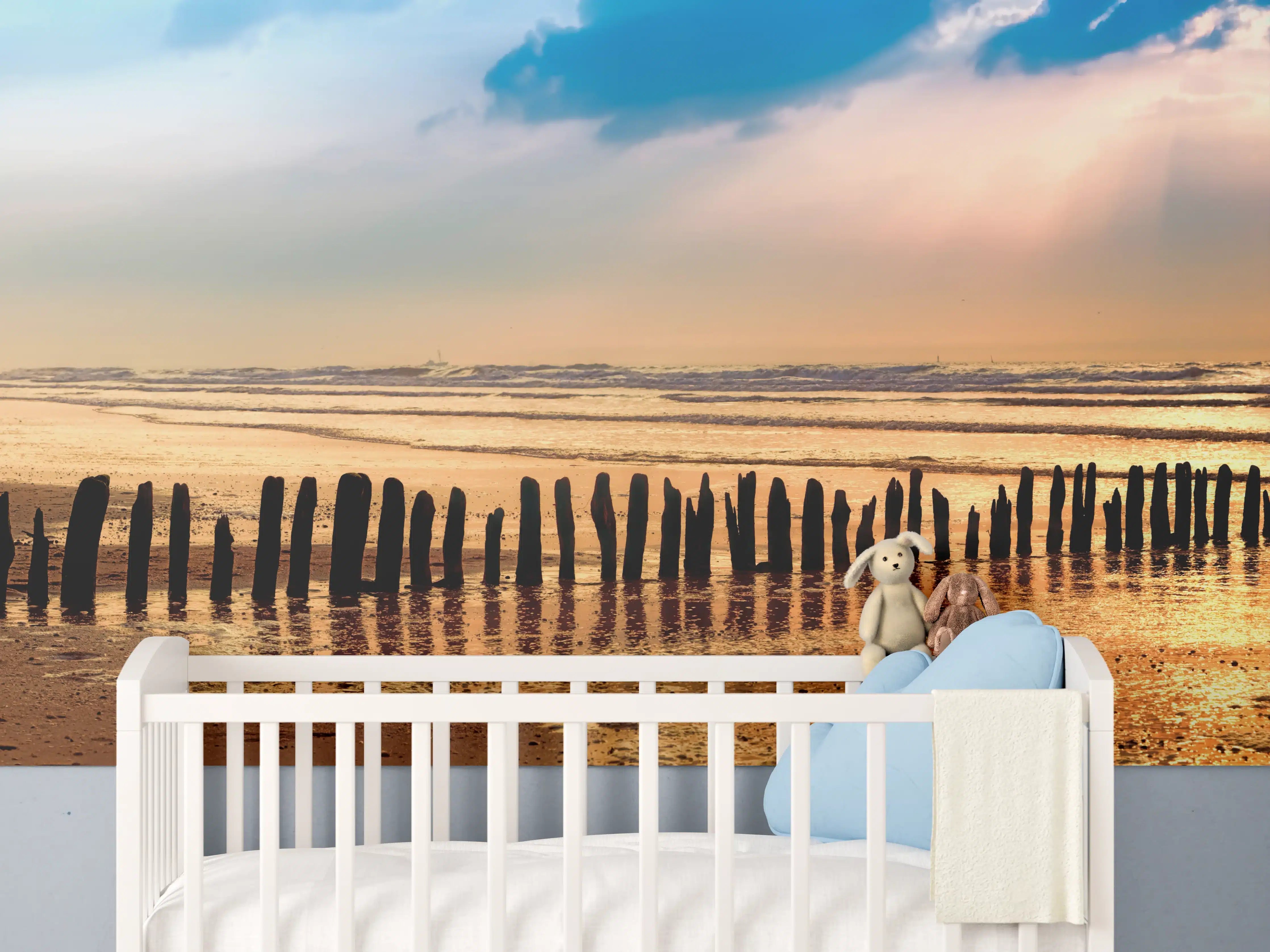 Babyzimmer Wandgestaltung - Idyllischer Sonnenuntergang am Meer