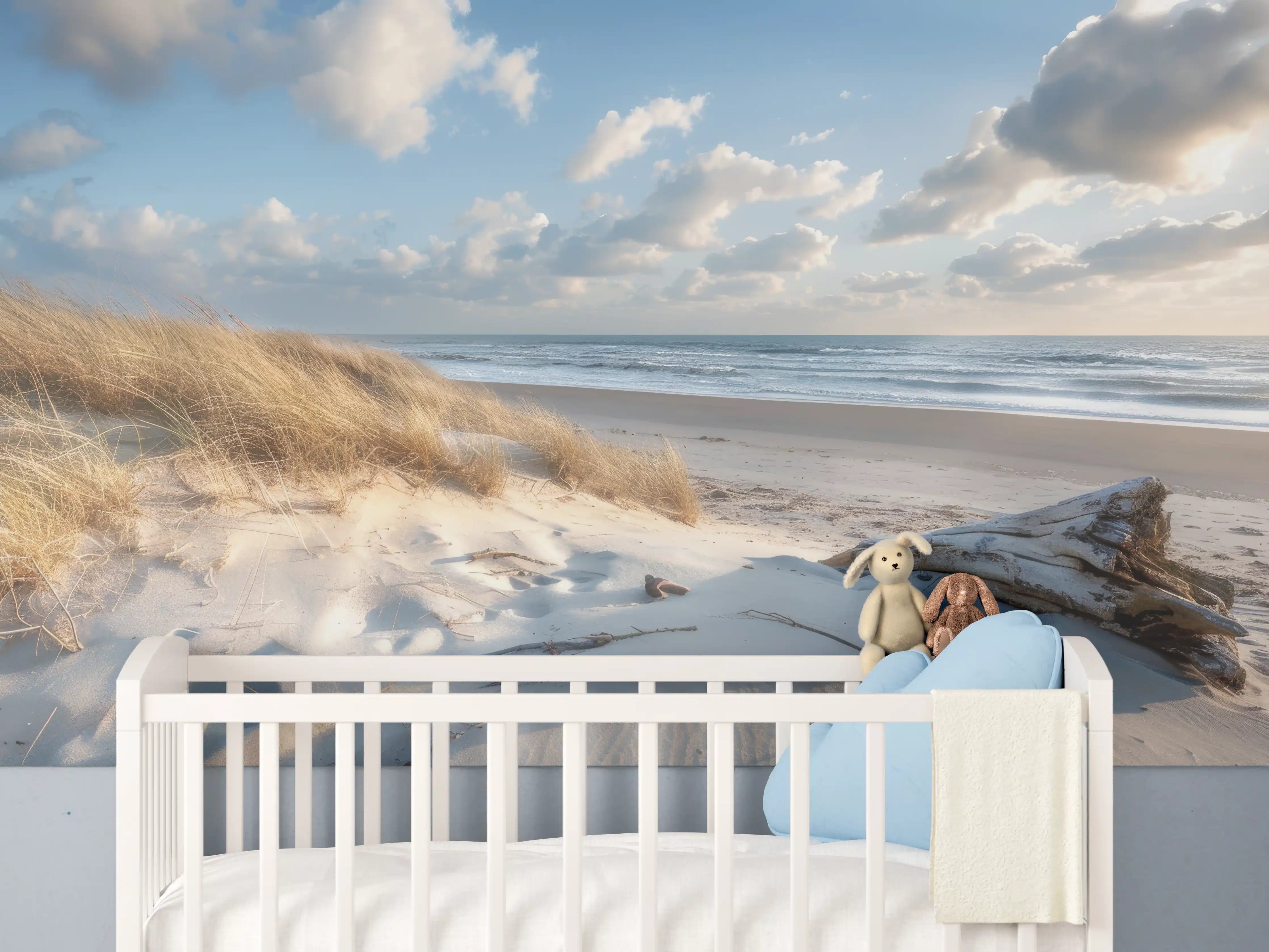 Babyzimmer Wandgestaltung - Idyllischer Strand mit Grautönen