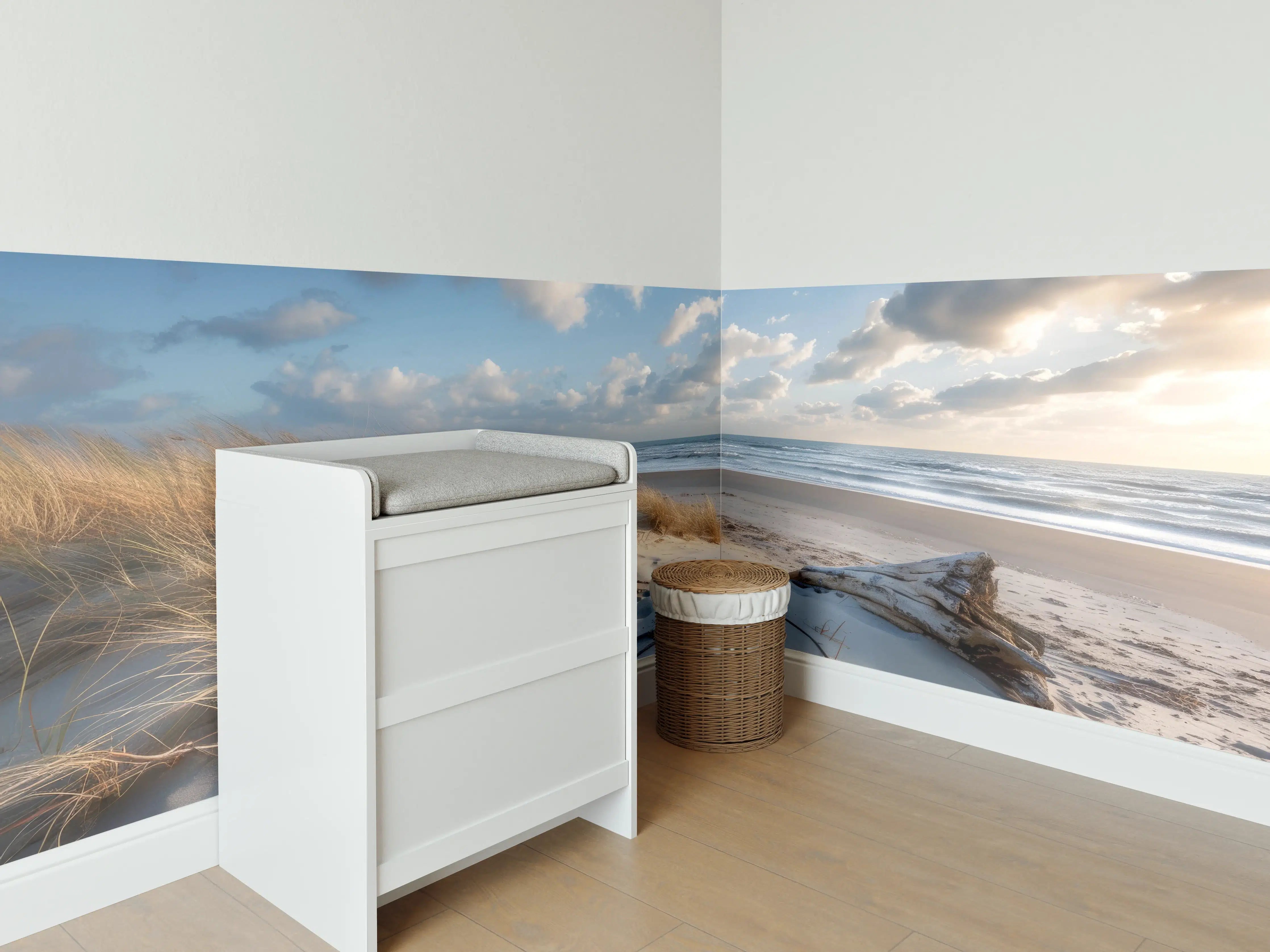 Babyzimmer Wandgestaltung - Idyllischer Strand mit Grautönen
