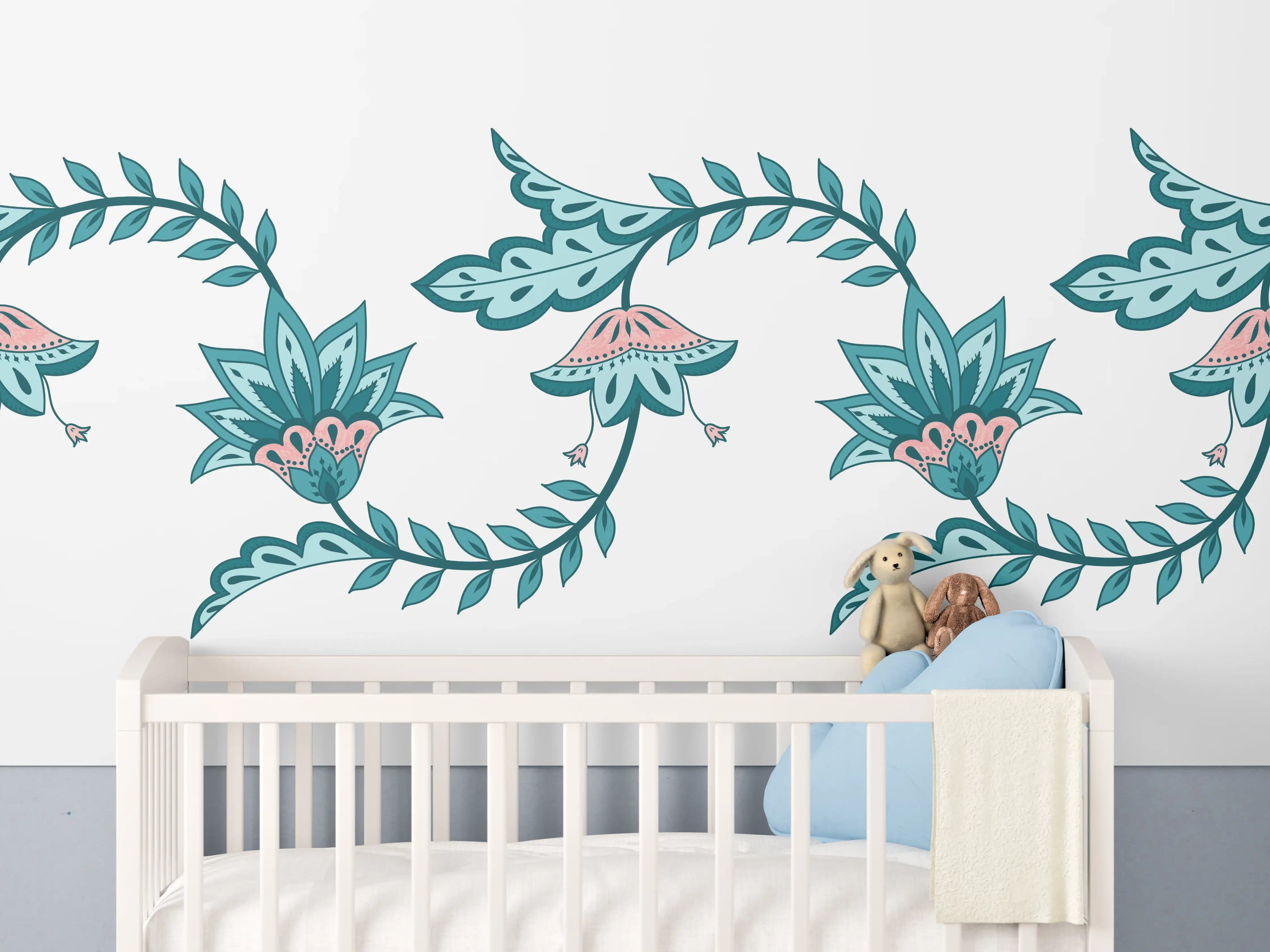 Babyzimmer Wandgestaltung - Indisches Paisley Batik Muster