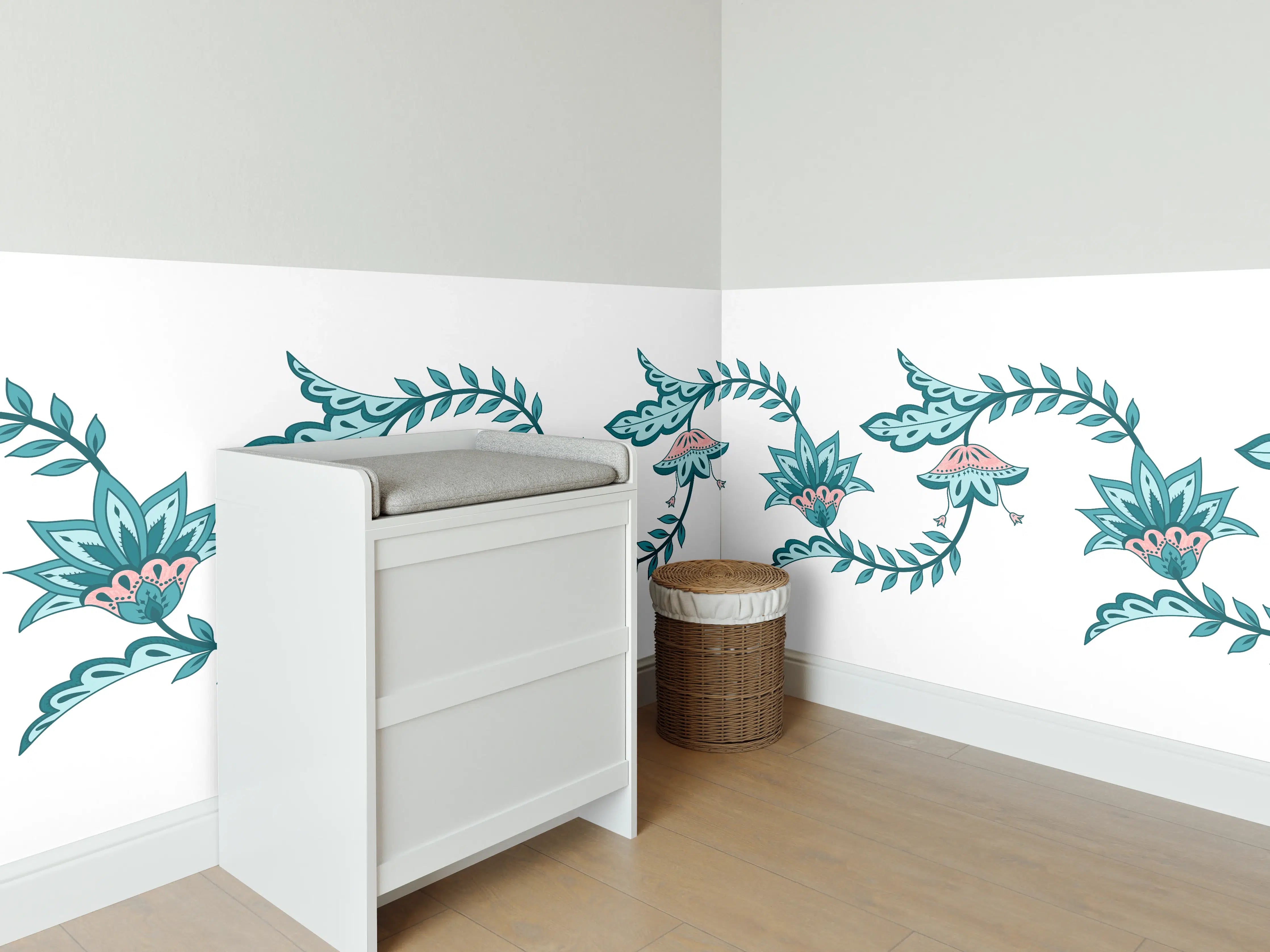 Babyzimmer Wandgestaltung - Indisches Paisley Batik Muster