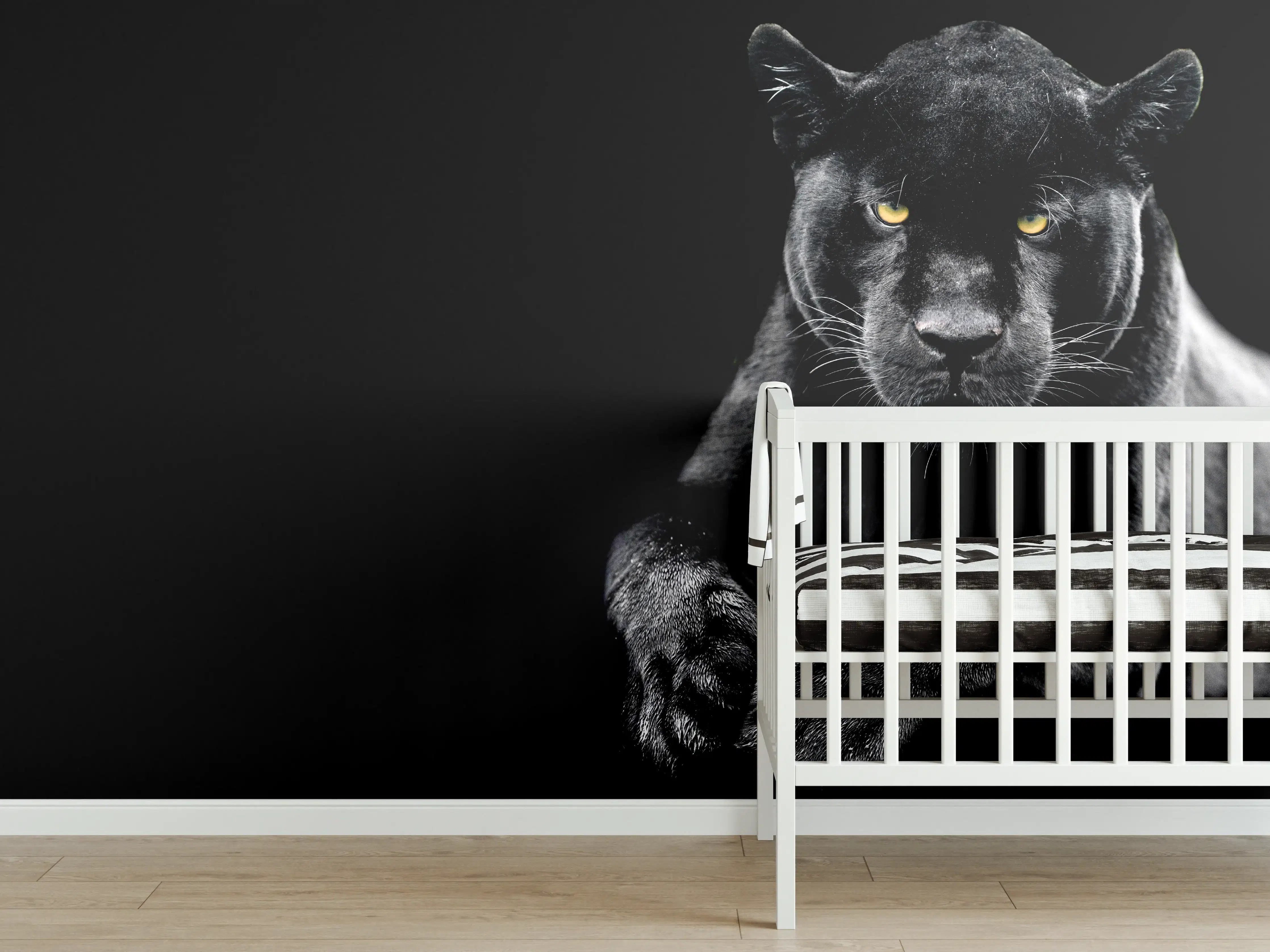 Babyzimmer Wandgestaltung - Jaguar auf schwarzem Hintergrund