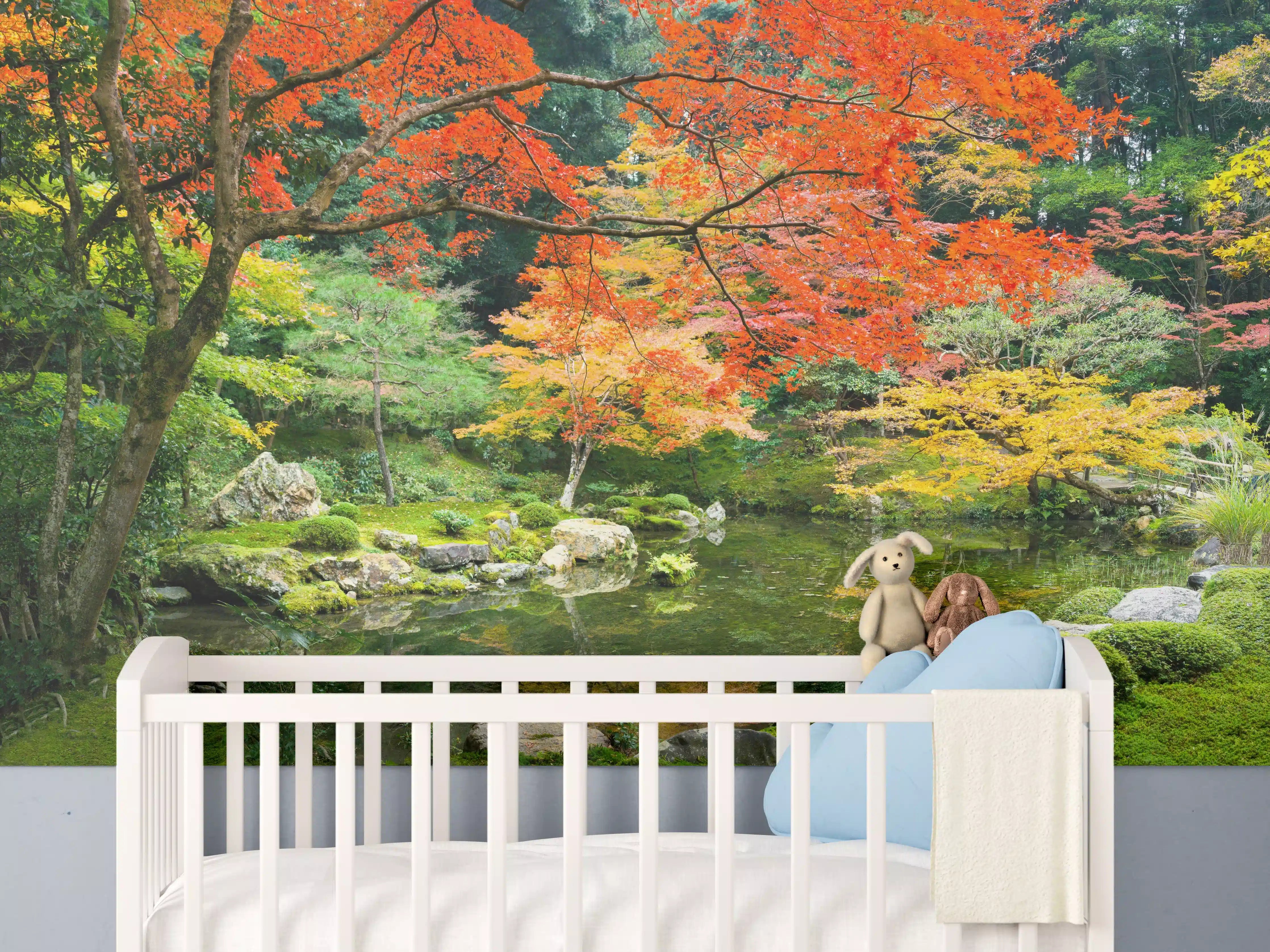 Babyzimmer Wandgestaltung - Japanischer Garten im Herbst