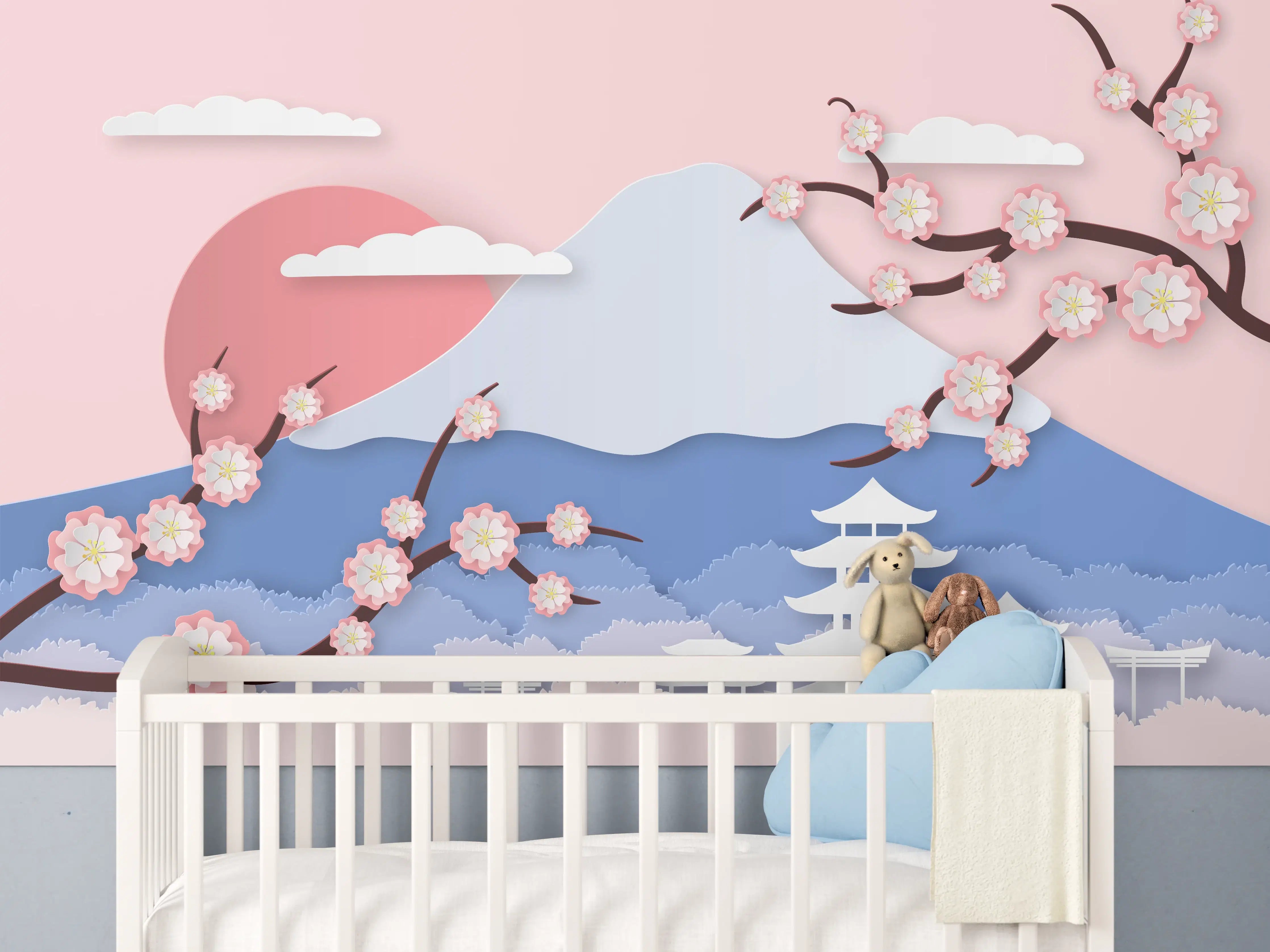 Babyzimmer Wandgestaltung - Japanischer Kirschblüten-Ansicht