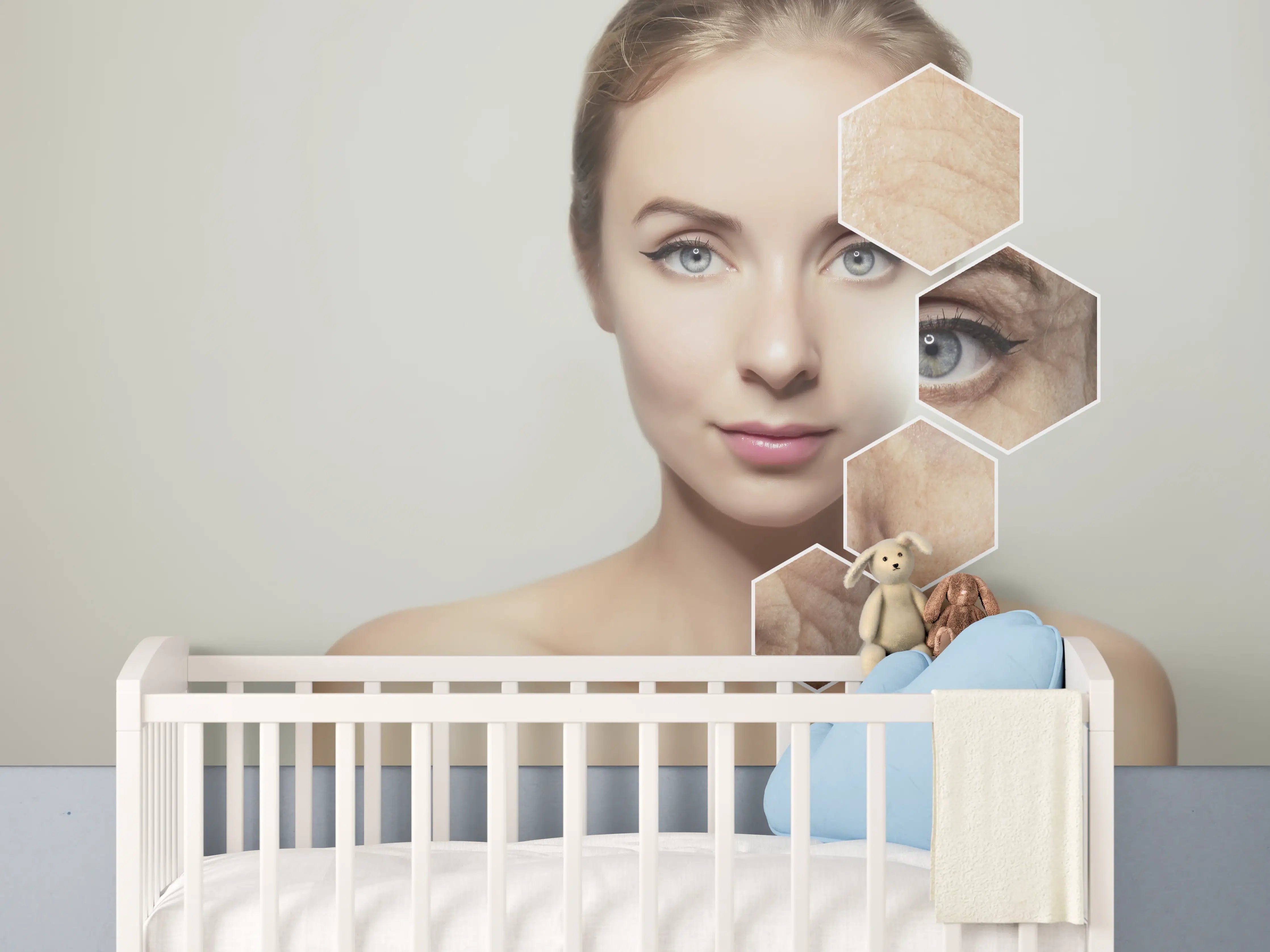 Babyzimmer Wandgestaltung - Junge Frau mit Grafikelementen alter Haut