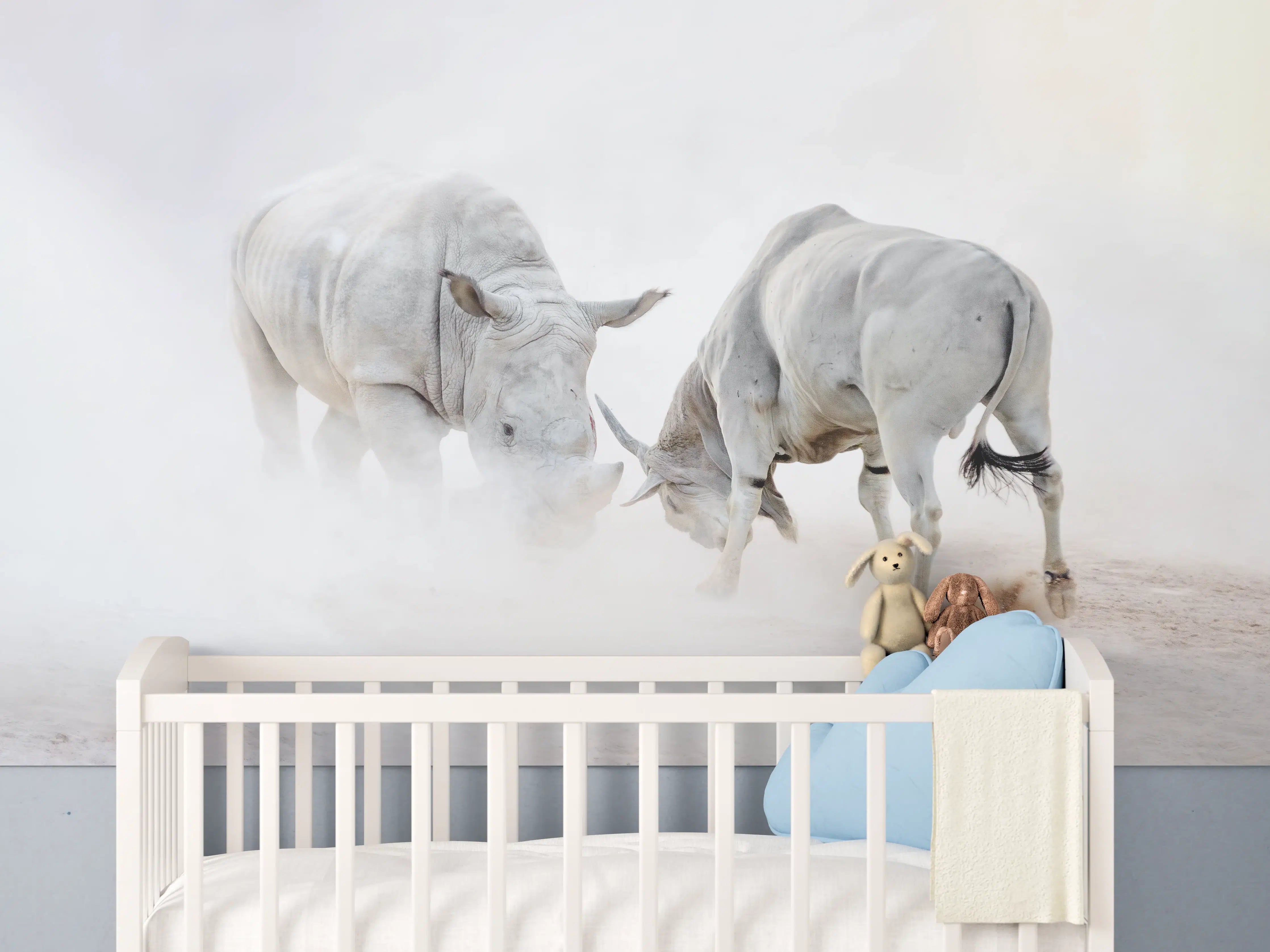 Babyzimmer Wandgestaltung - Kampf zwischen Nashorn und Oryx
