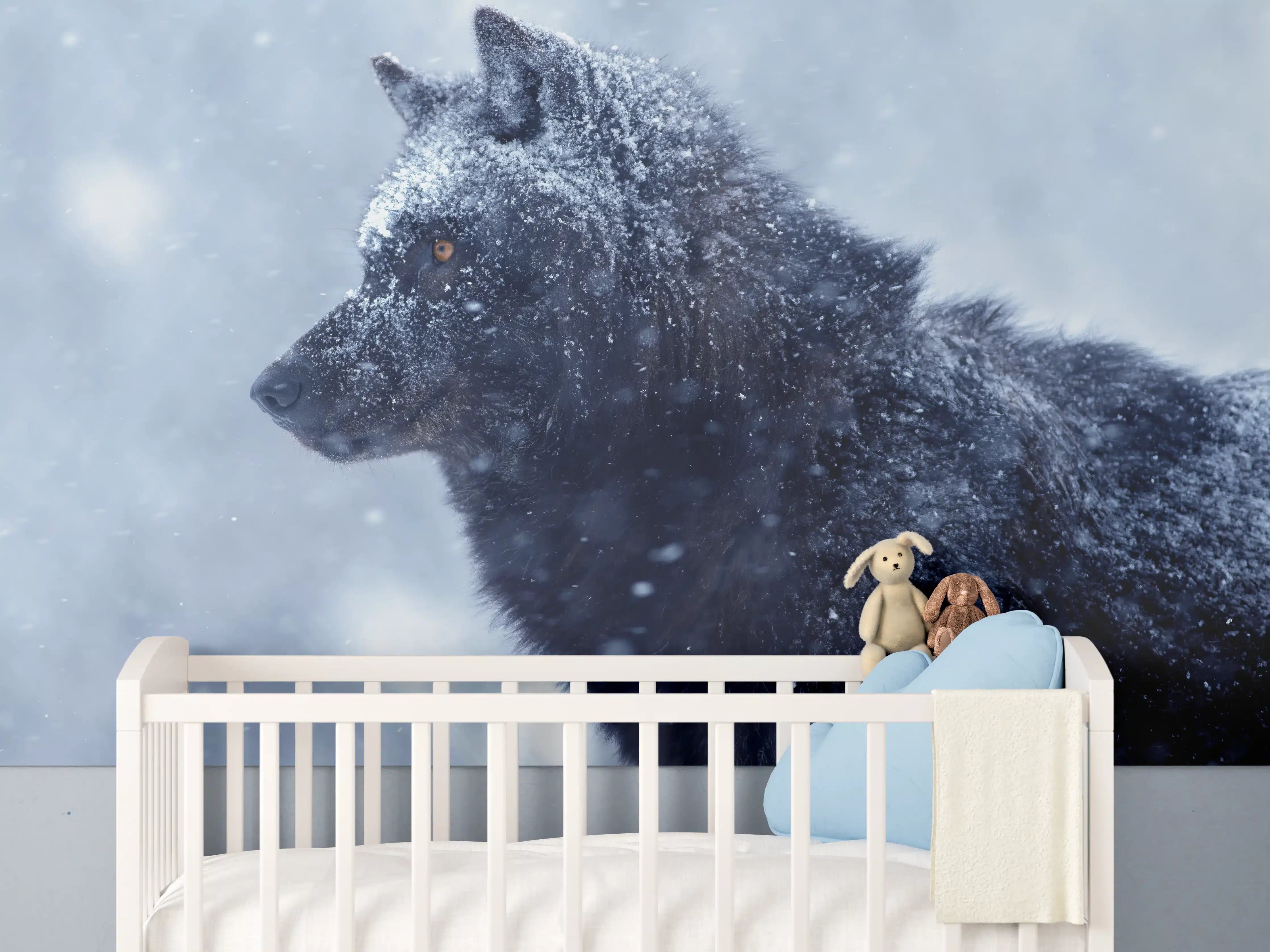 Babyzimmer Wandgestaltung - Kanadischer Wolf im Schneefall