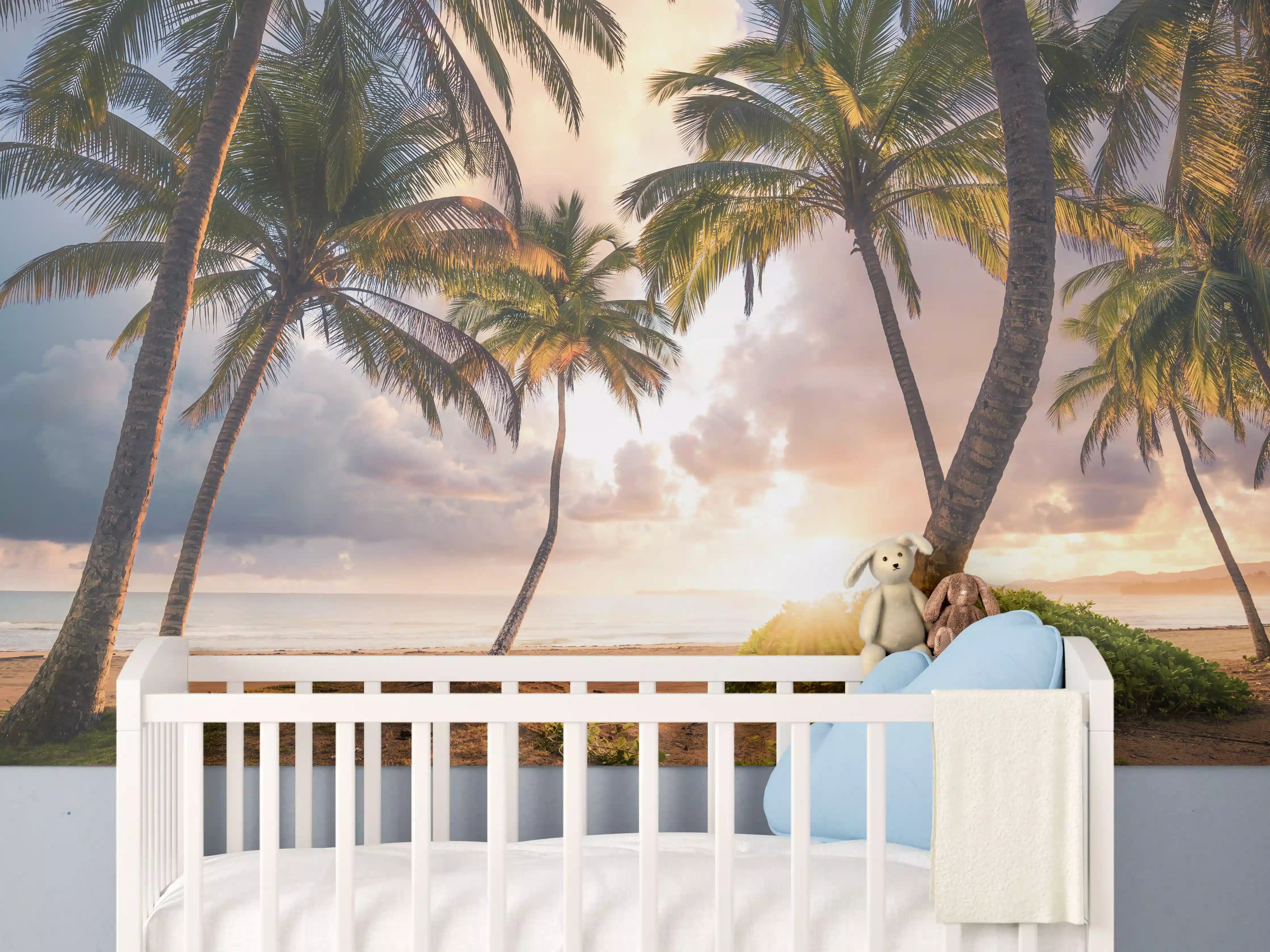 Babyzimmer Wandgestaltung - Karibik Strand Sonnenaufgang Palmen