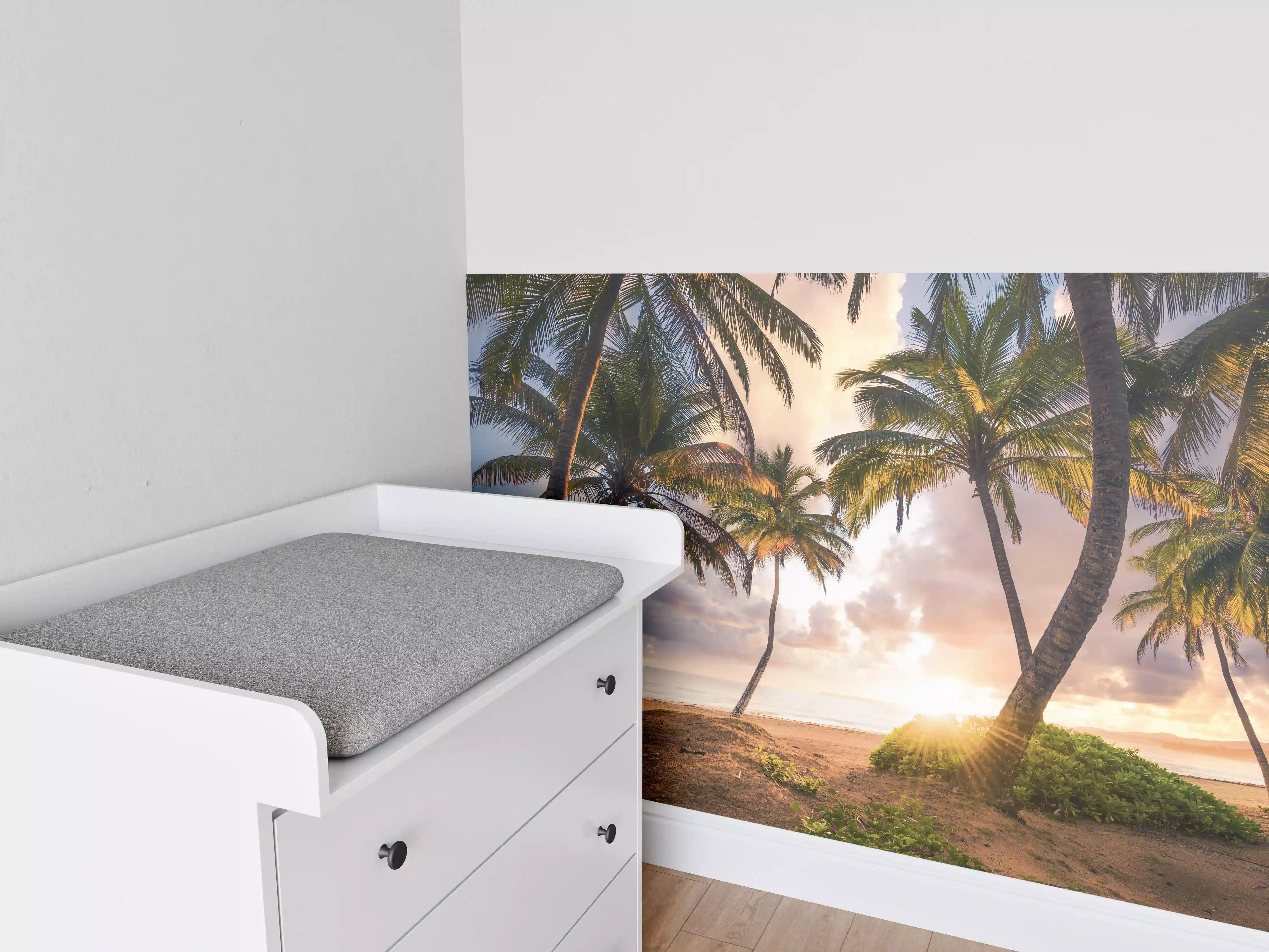 Babyzimmer Wandgestaltung - Karibik Strand Sonnenaufgang Palmen
